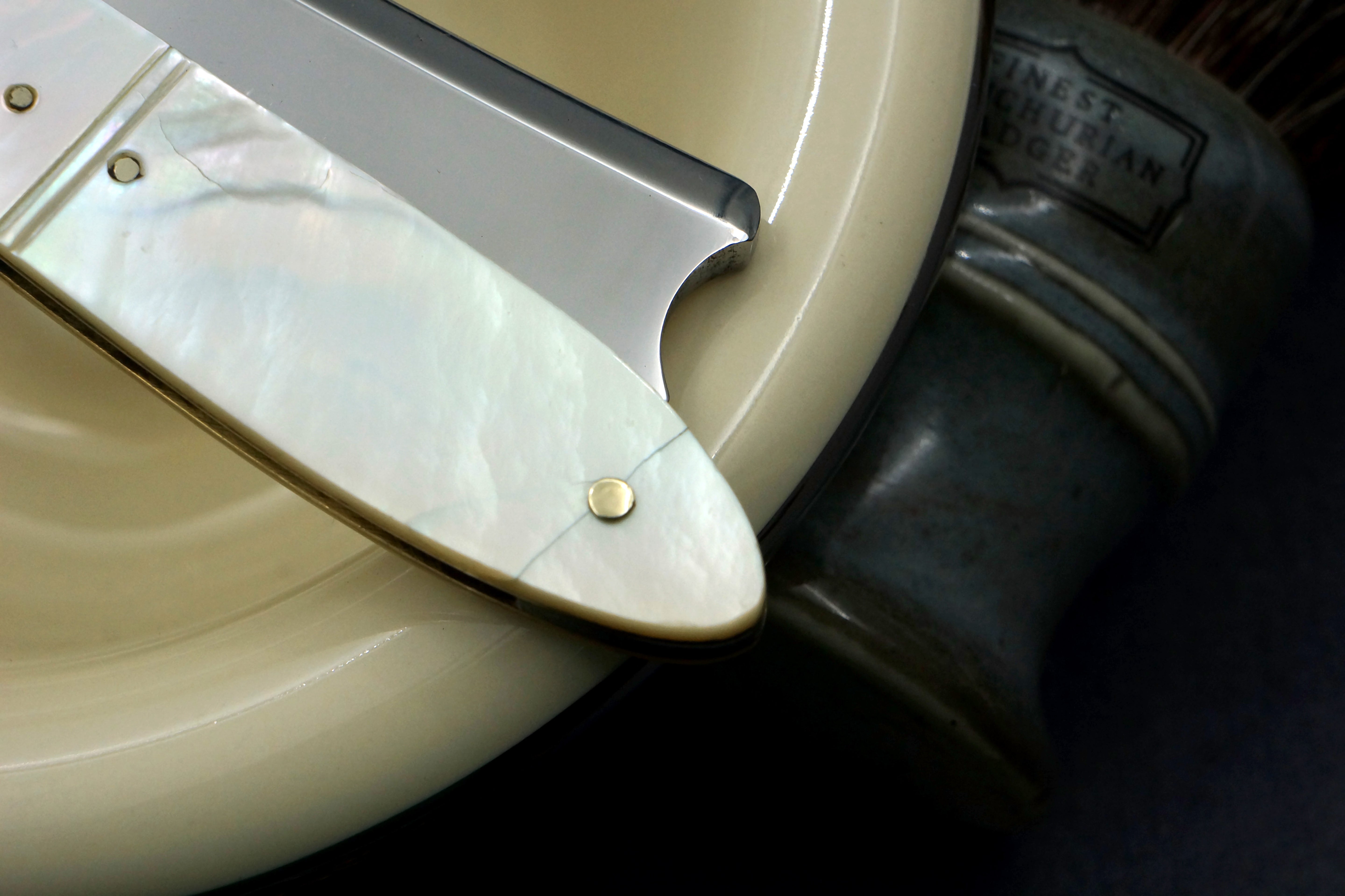 Robert Baxter & Co. 6/8 - Fancy Grind Fully Restored Carved Mother of Pearl Scaled Sheffield Straight Razor - Shave Ready