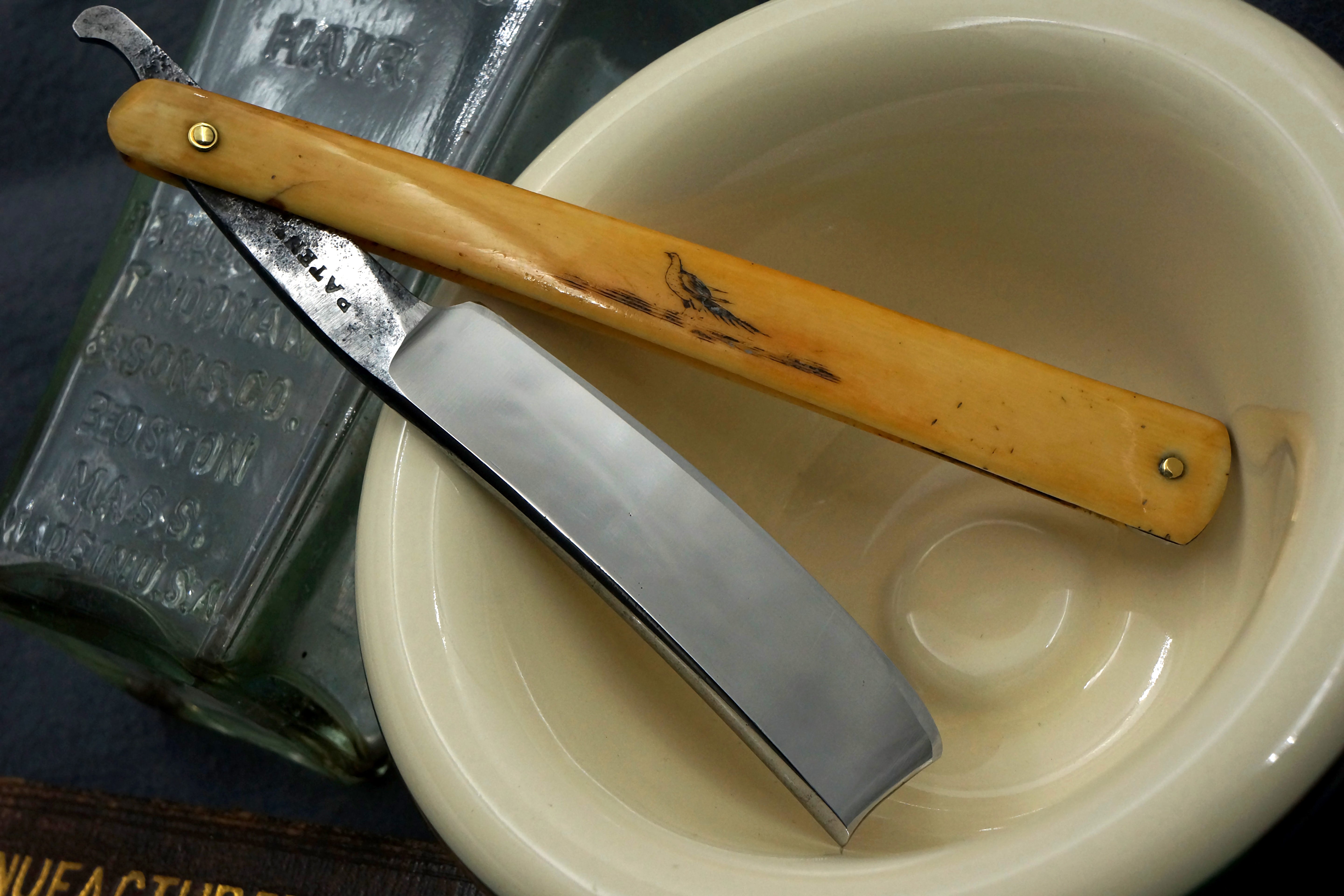 "Patent" Early 1800s Stubtail - Restored 6/8 Sheffield Straight Razor with Scrimshaw Ivory Scales - Shave Ready