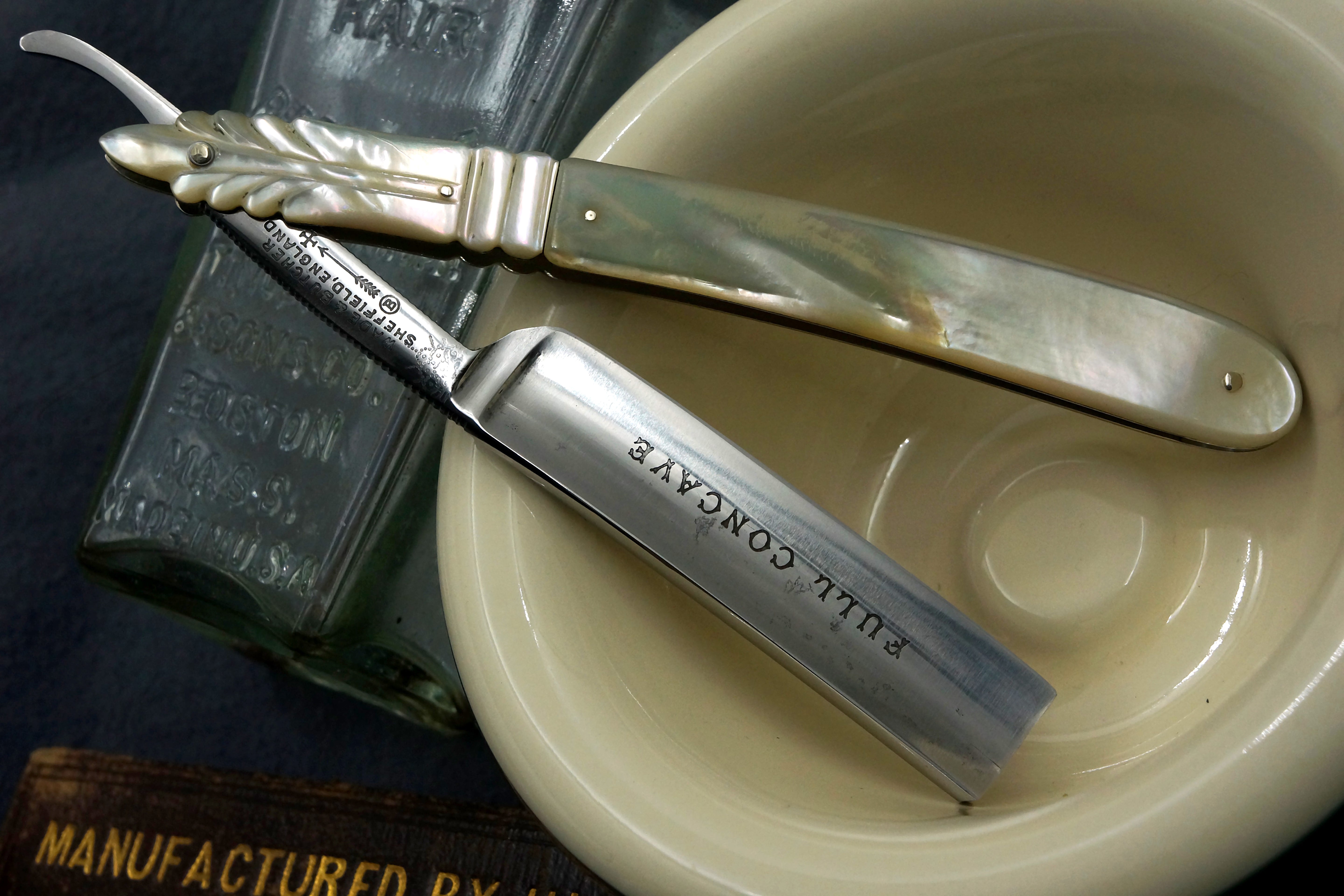 Wade & Butcher - Stunning 11/16 Blade Carved Mother of Pearl Scaled - Vintage Sheffield Straight Razor - Shave Ready
