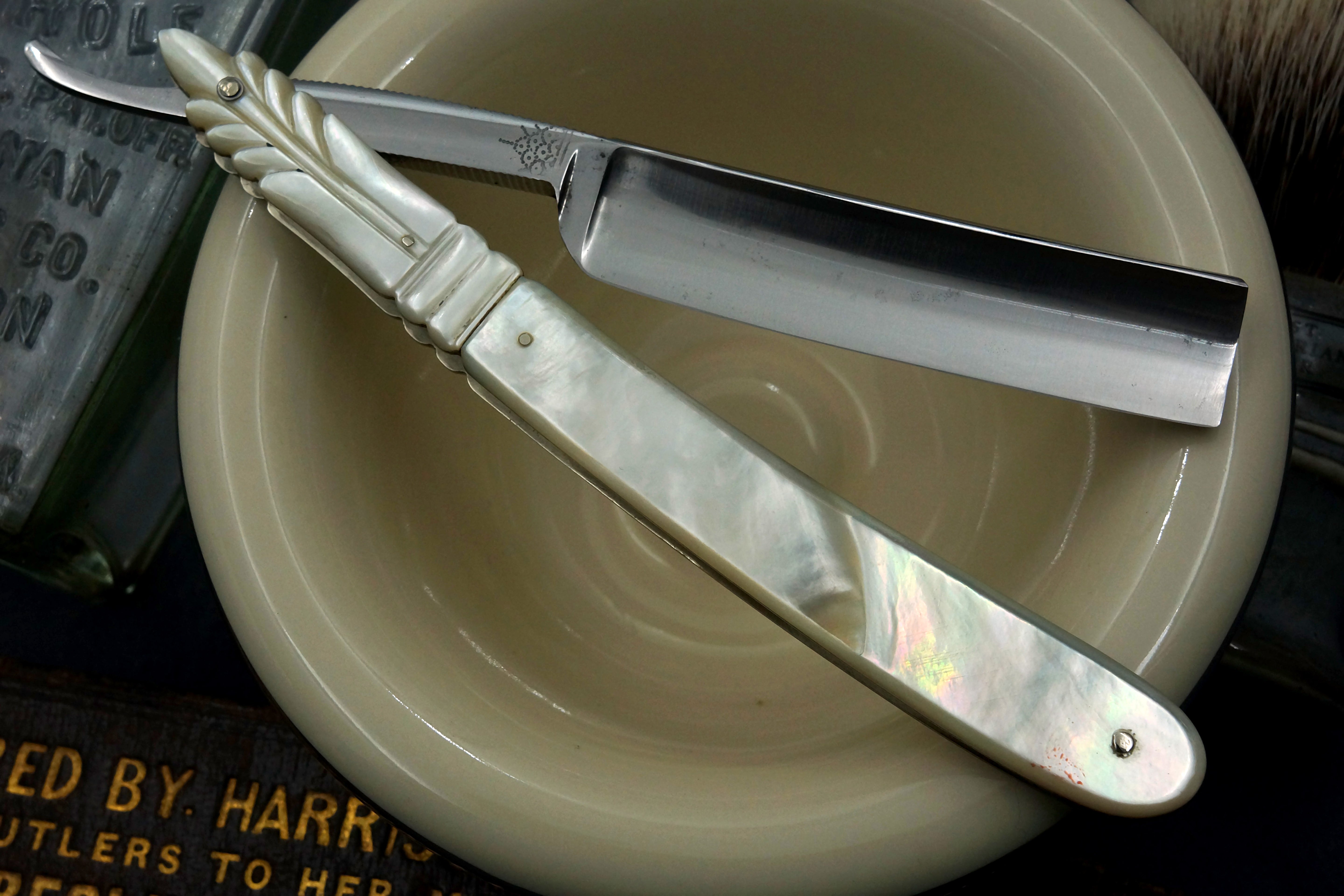 Wade & Butcher - Stunning 11/16 Blade Carved Mother of Pearl Scaled - Vintage Sheffield Straight Razor - Shave Ready