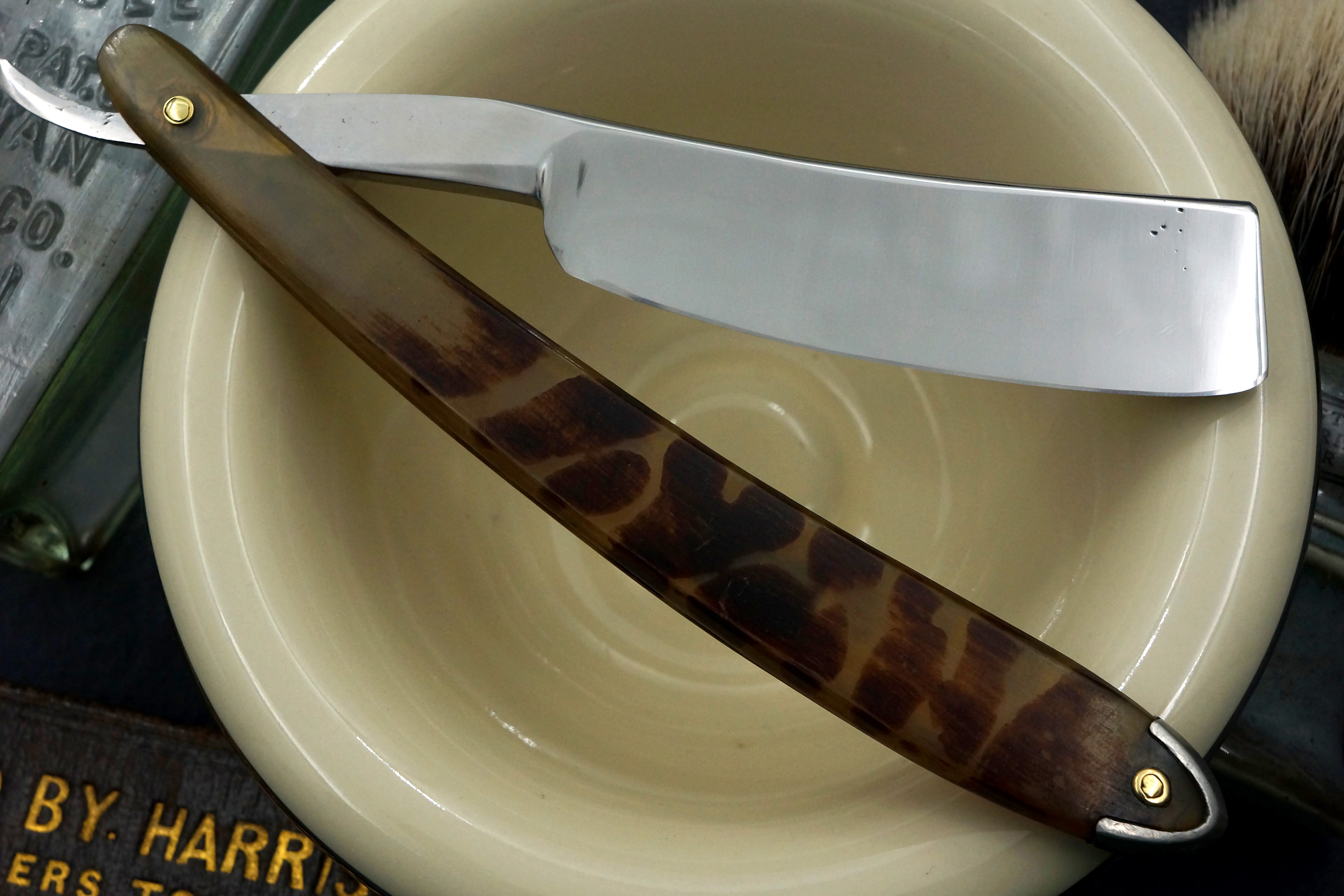 F. Fenney "Tally Ho" 13/16 Near Wedge Blade with Fancy Horn Scales - Handsome Fully Restored Sheffield Straight Razor - Shave Ready