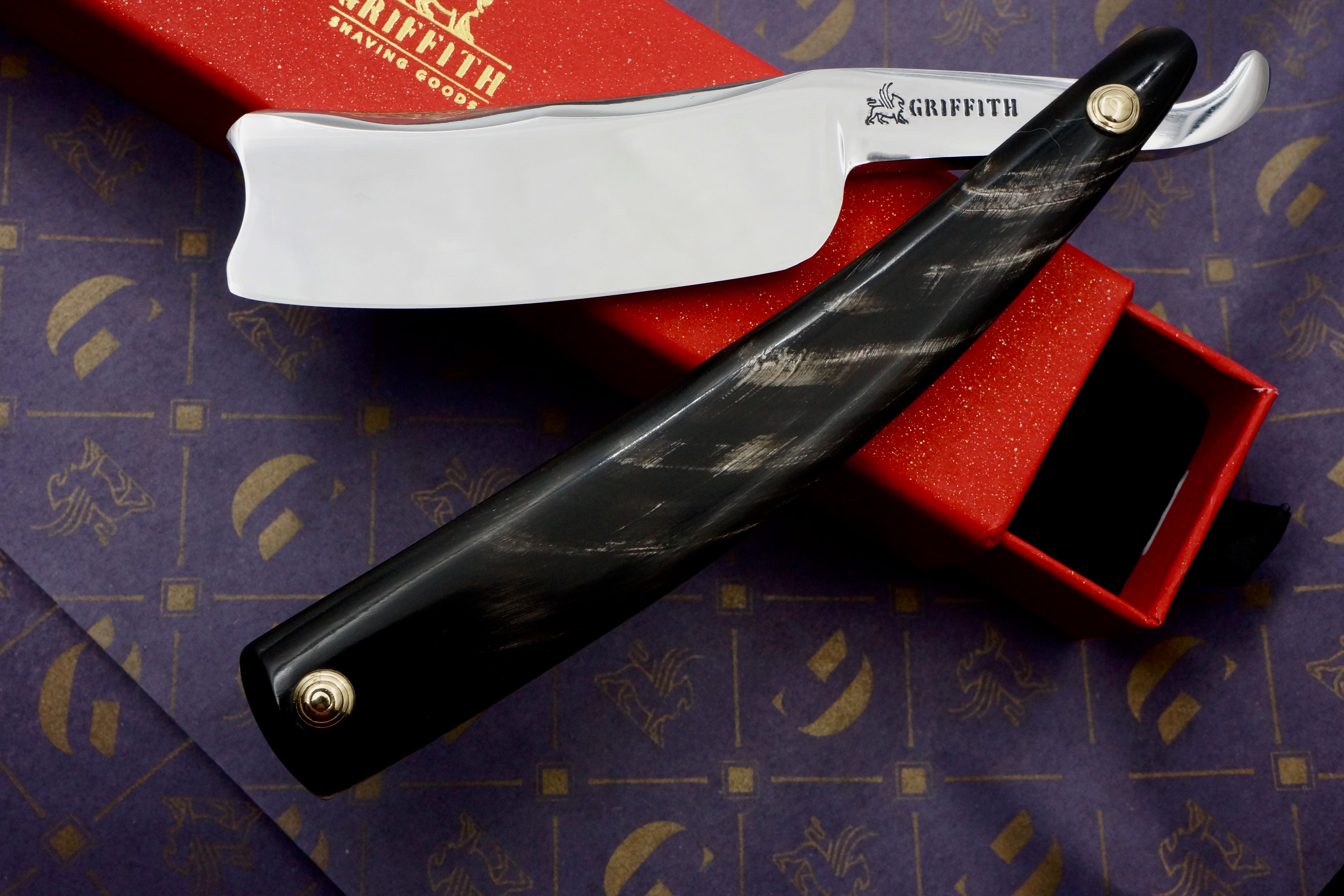 Griffith 1084 Steel 17/16 Quarter Hollow Fancy Blade - Horn Scales Artisan Straight Razor
