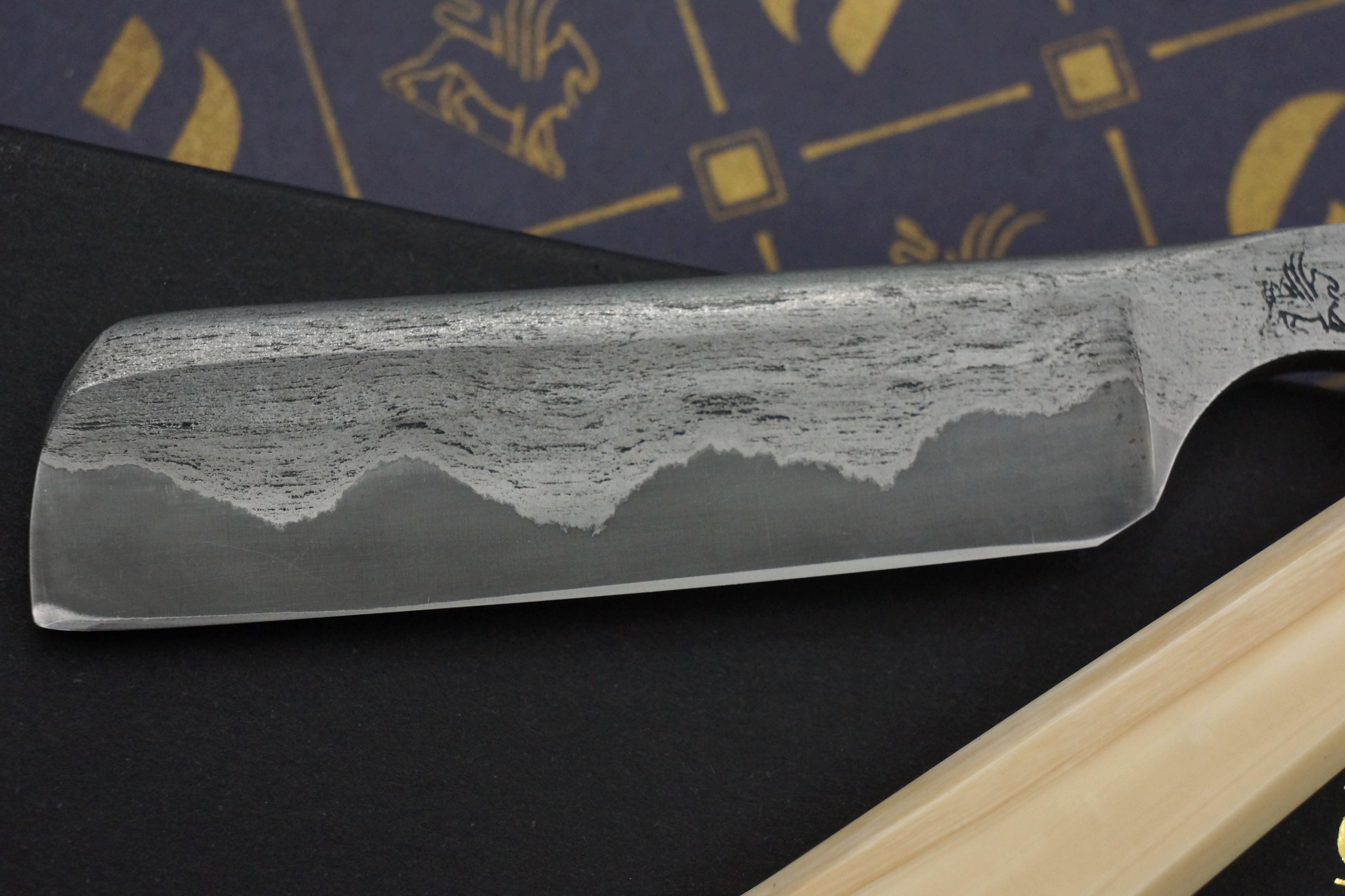Griffith 6/8 Antique Wrought Iron & Steel San Mai Quarter Hollow - Mammoth Ivory Scales Artisan Straight Razor