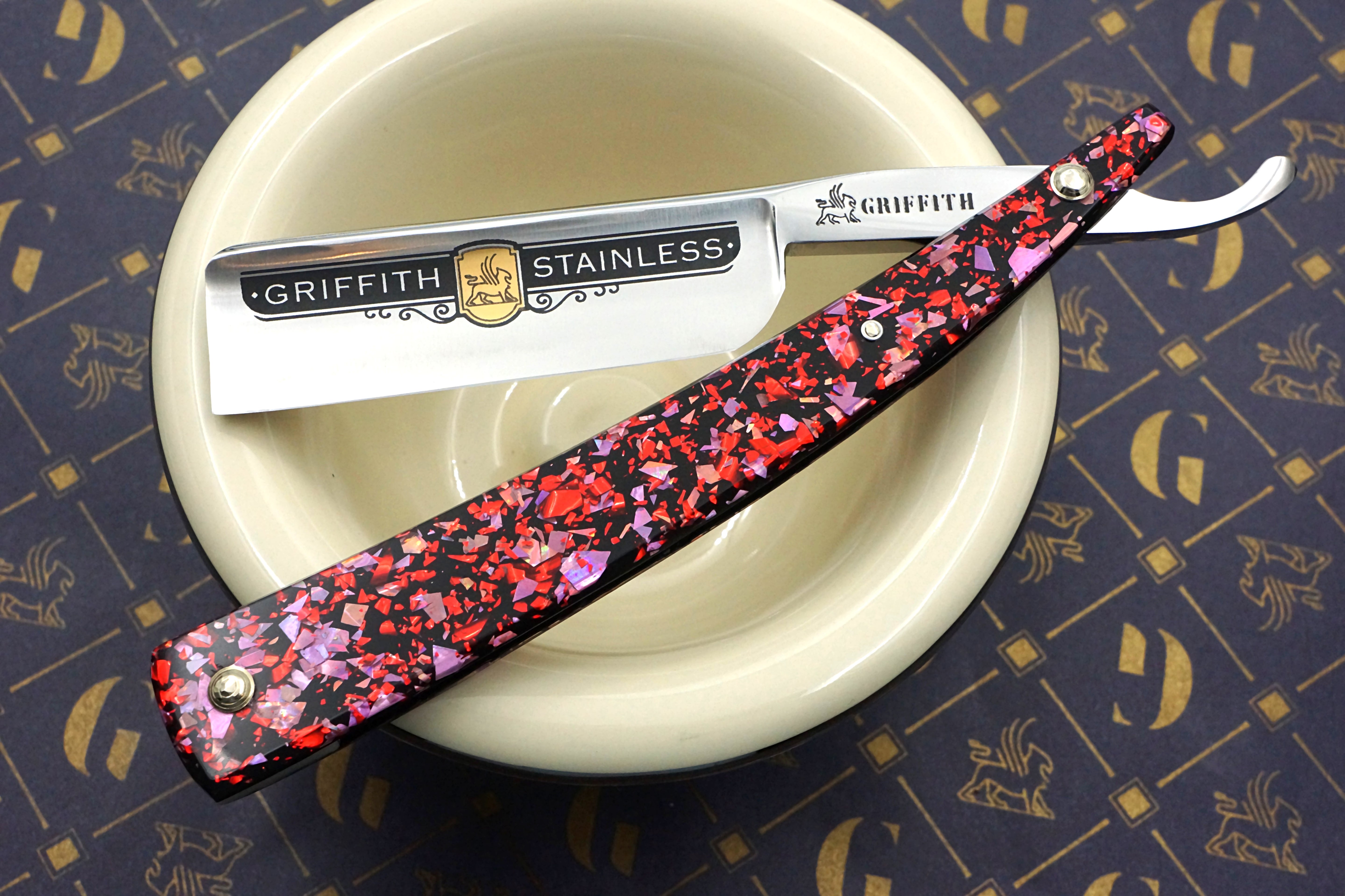 Griffith 8/8 Stainless Steel Extra Hollow Blade - Chunky Glitter Acrylic Scales Artisan Straight Razor