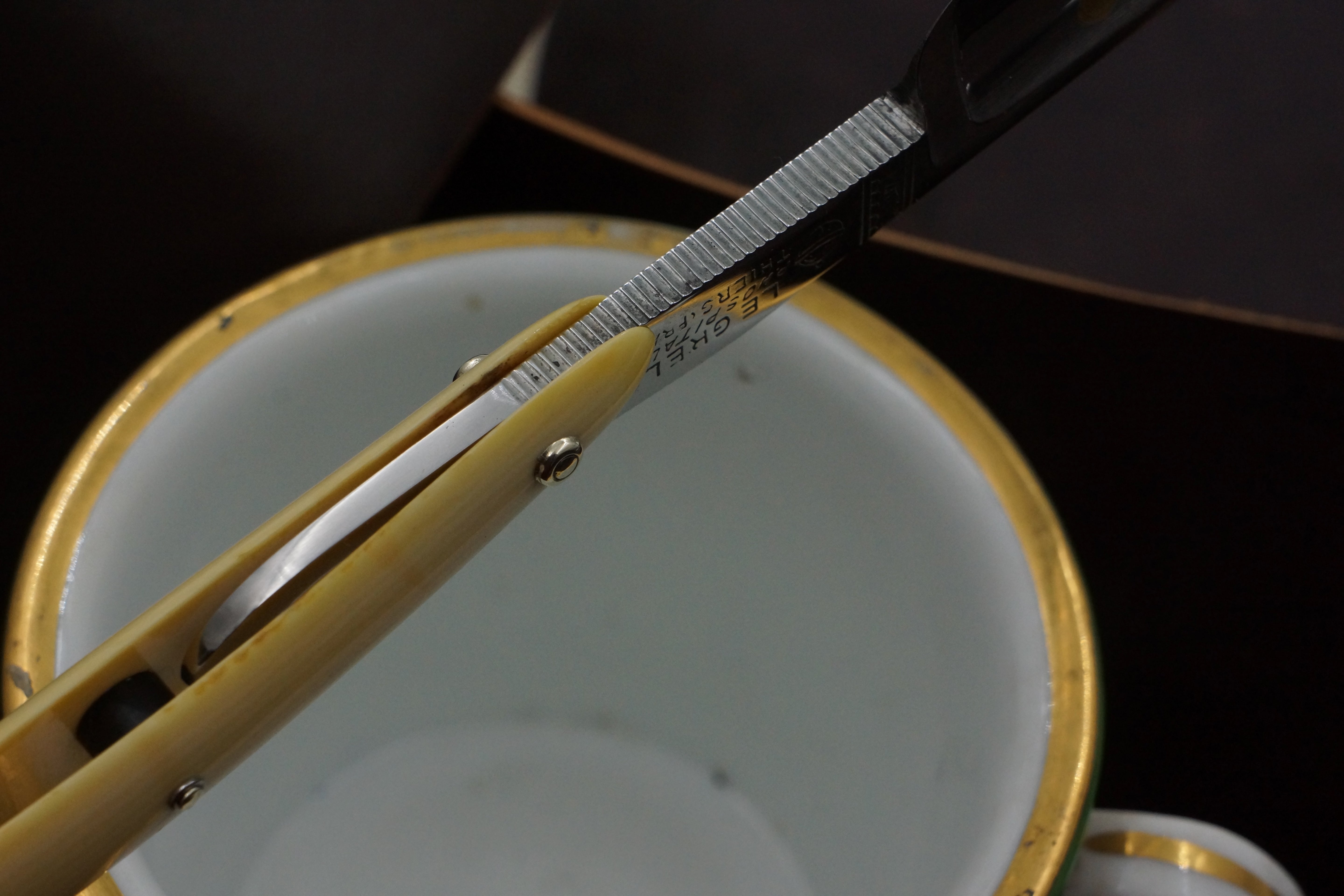 P. Hospital & Co. Le Grelot Full Hollow - 6/8 Excellent Vintage French Straight Razor - Shave Ready