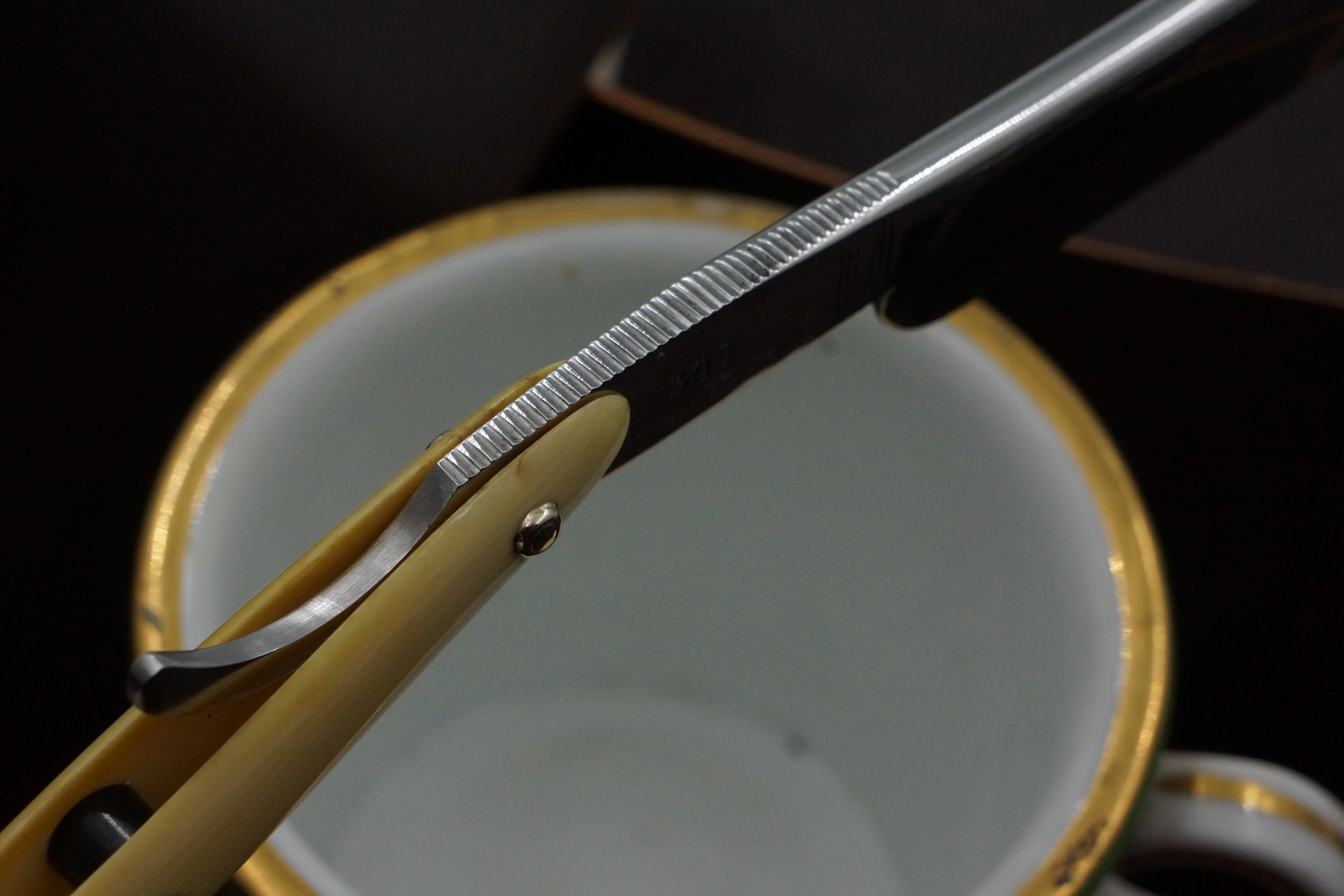 P. Hospital & Co. Le Grelot Full Hollow - 6/8 Excellent Vintage French Straight Razor - Shave Ready