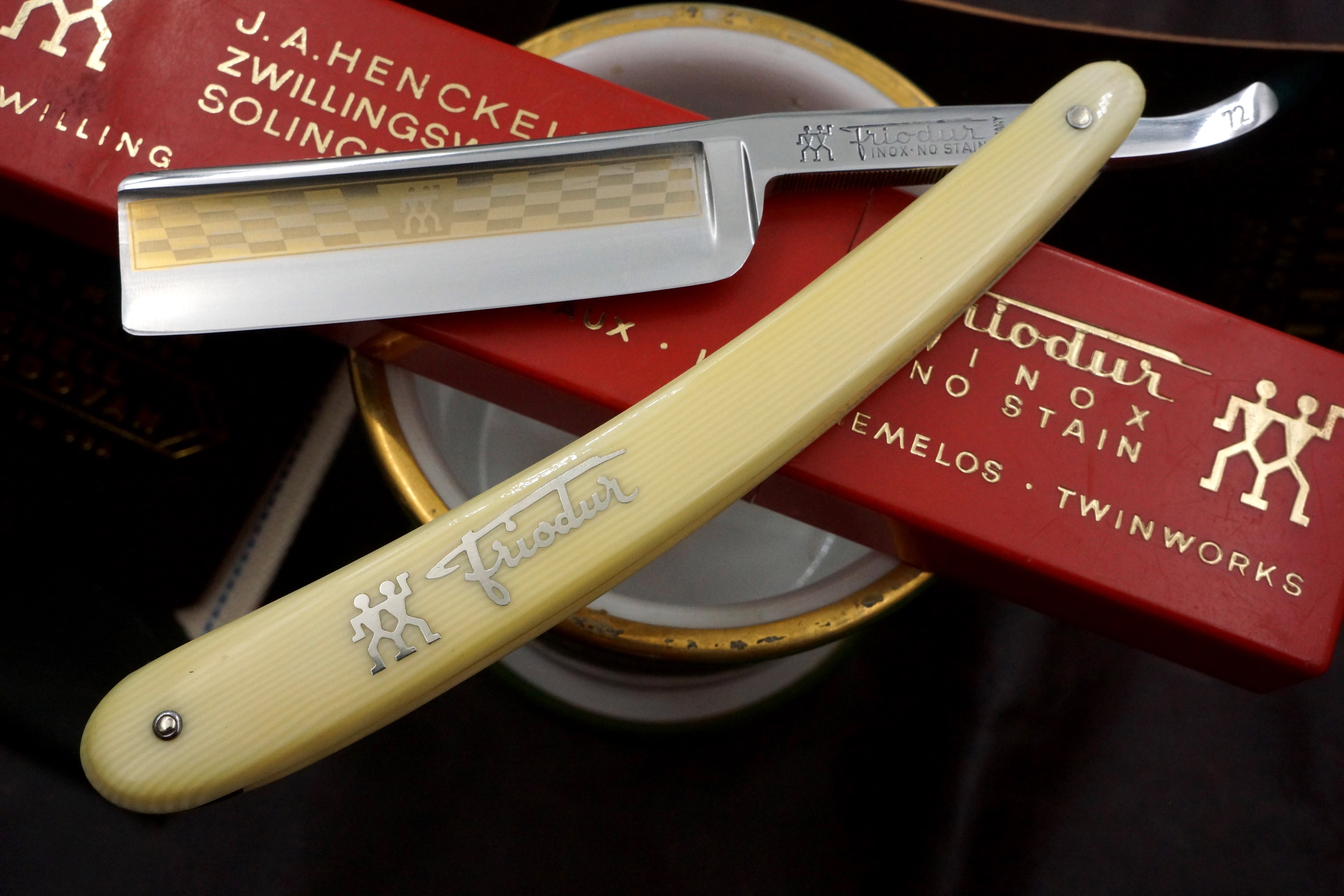 Henckels Friodur 6/8 No. 72 - Excellent Stainless Steel Etched Full Hollow - Solingen Straight Razor - Shave Ready