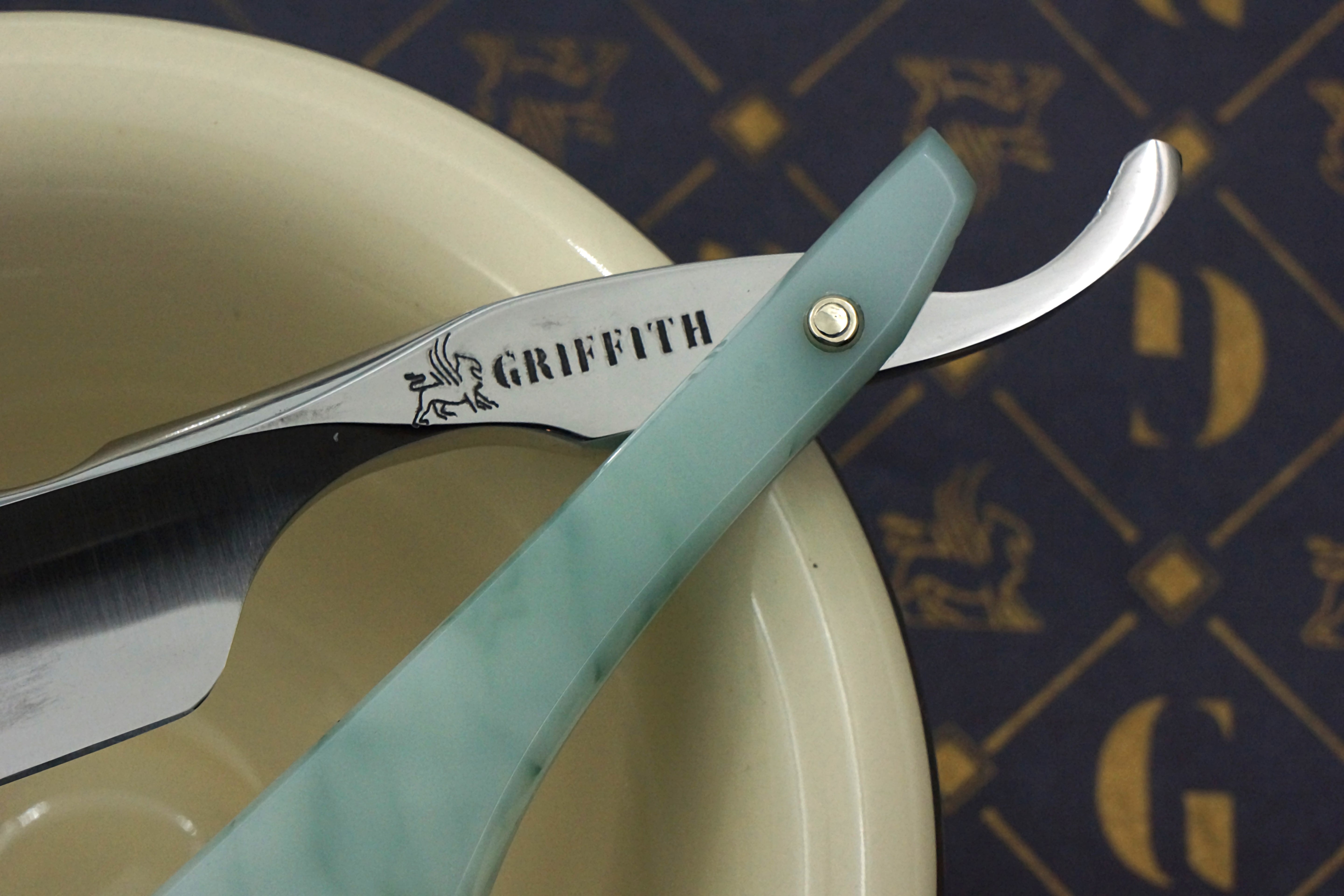 Griffith 13/16 Silver Steel Full Hollow Worked Spine Blade - Emerald Quartz Acrylic Scales Artisan Straight Razor - Shave Ready