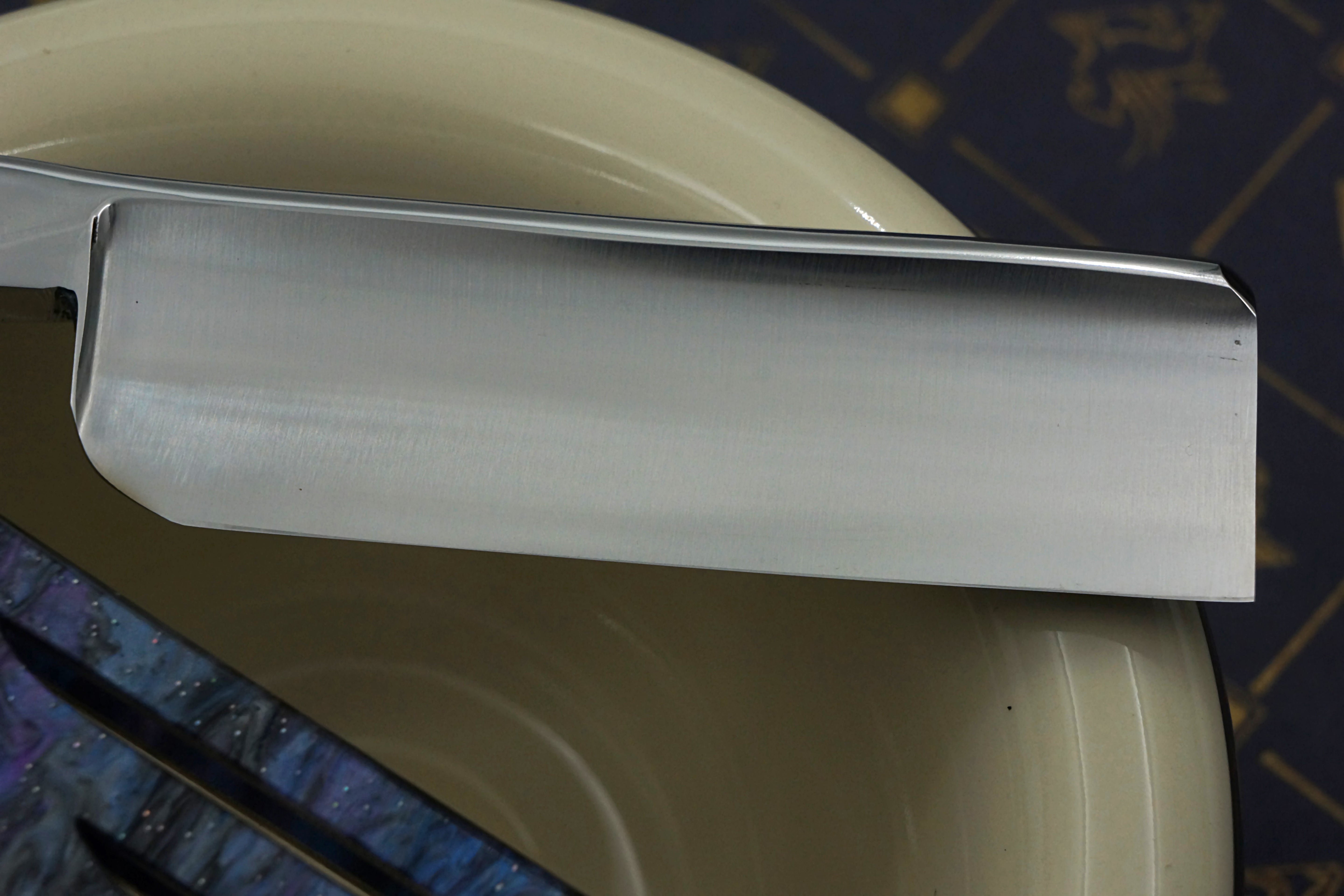 Griffith 15/16 Stainless Steel Full Hollow Blade - Purple Starry Sky Wing Scales Artisan Straight Razor
