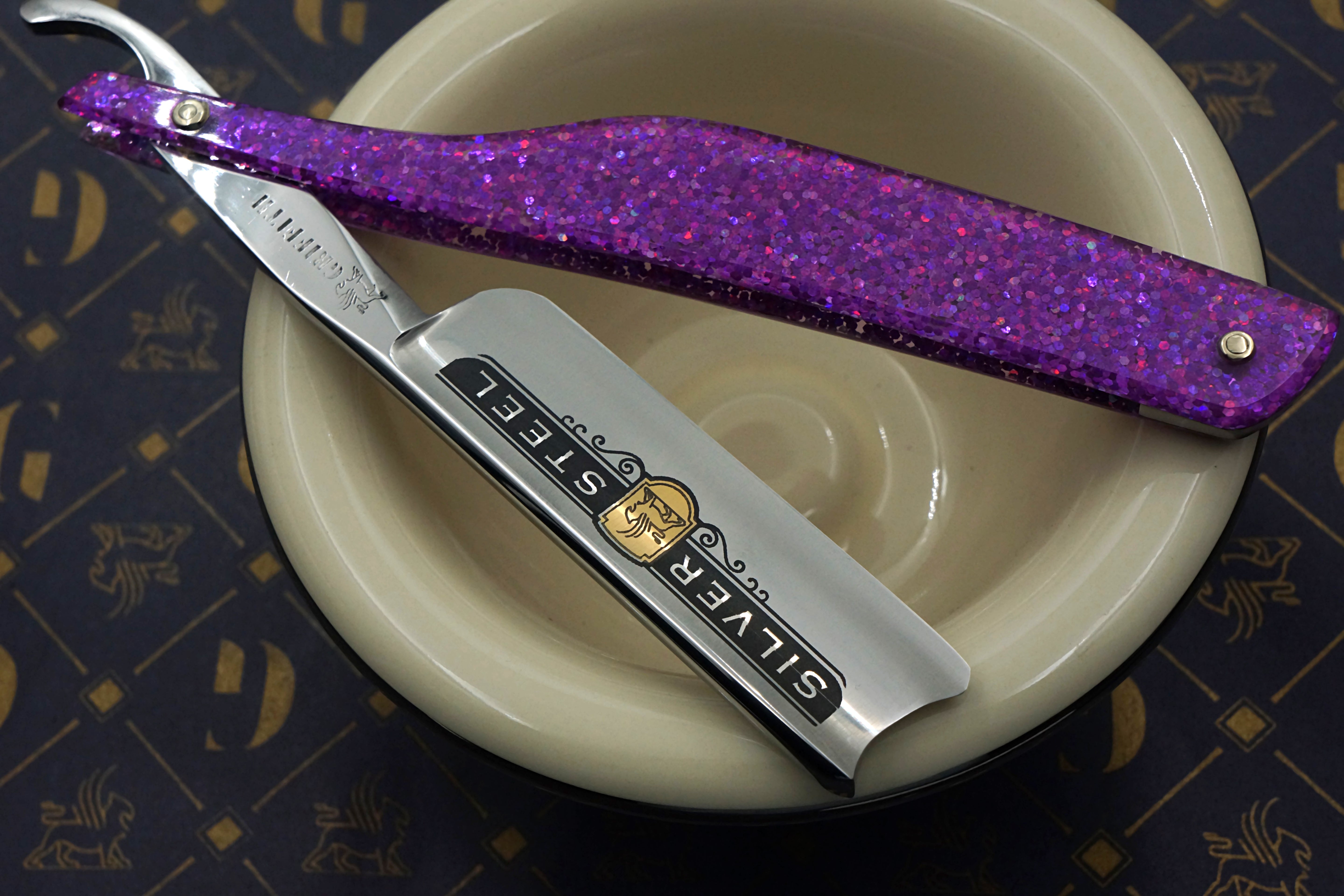 Griffith 13/16 Silver Steel Full Hollow Etched Blade - Dragon Sparkle Scales Artisan Straight Razor - Shave Ready