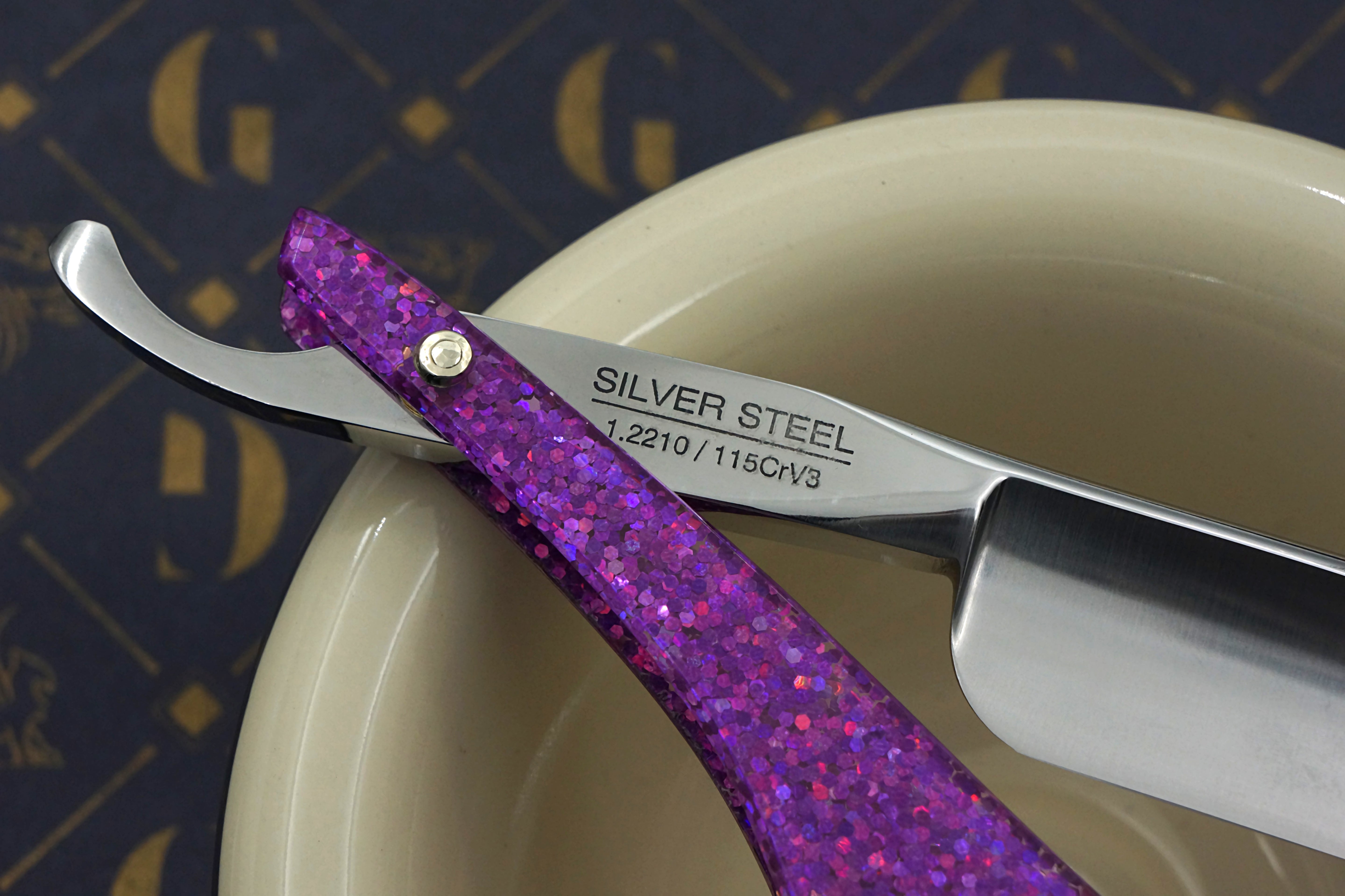 Griffith 13/16 Silver Steel Full Hollow Etched Blade - Dragon Sparkle Scales Artisan Straight Razor - Shave Ready