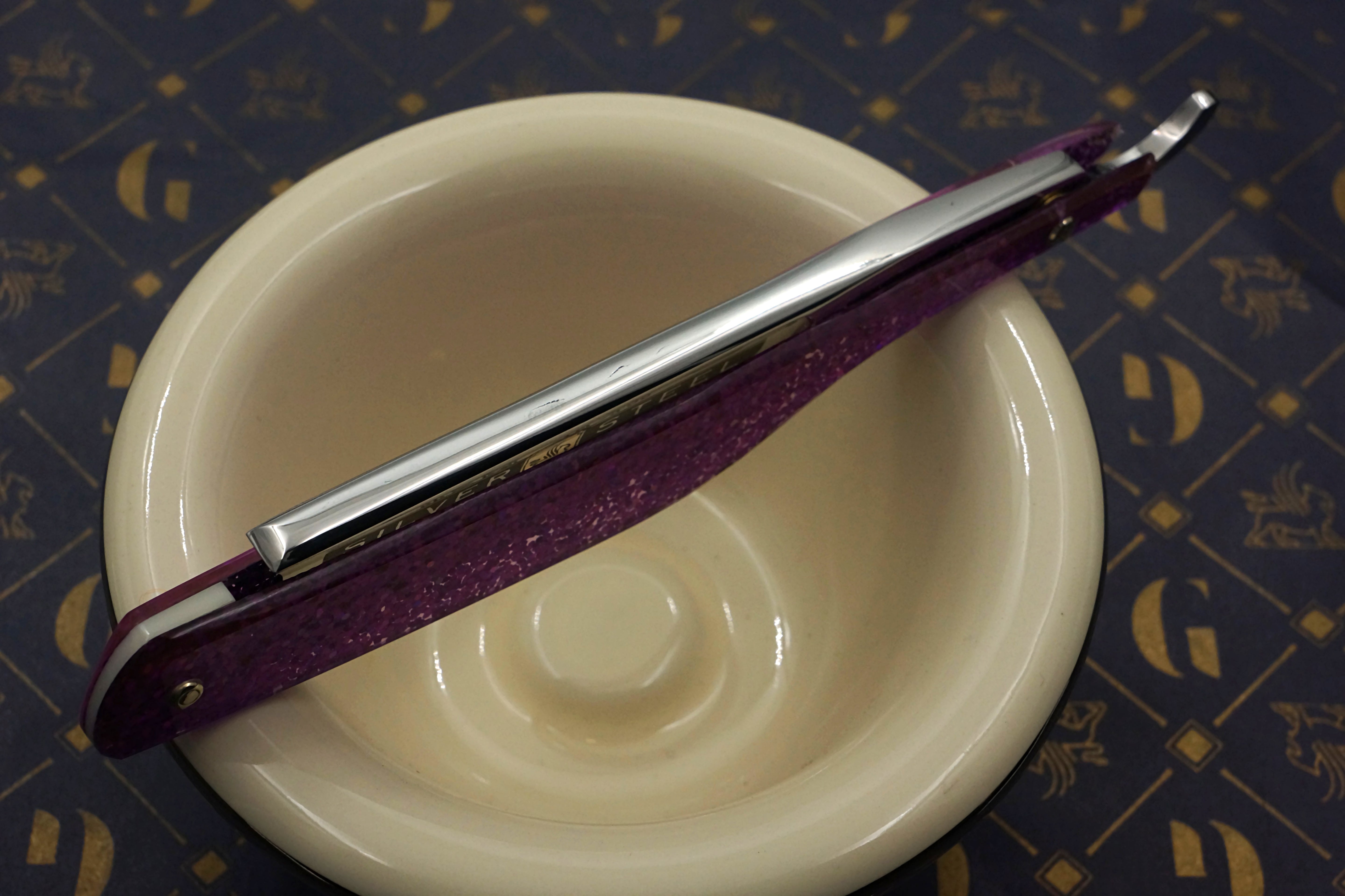 Griffith 13/16 Silver Steel Full Hollow Etched Blade - Dragon Sparkle Scales Artisan Straight Razor - Shave Ready