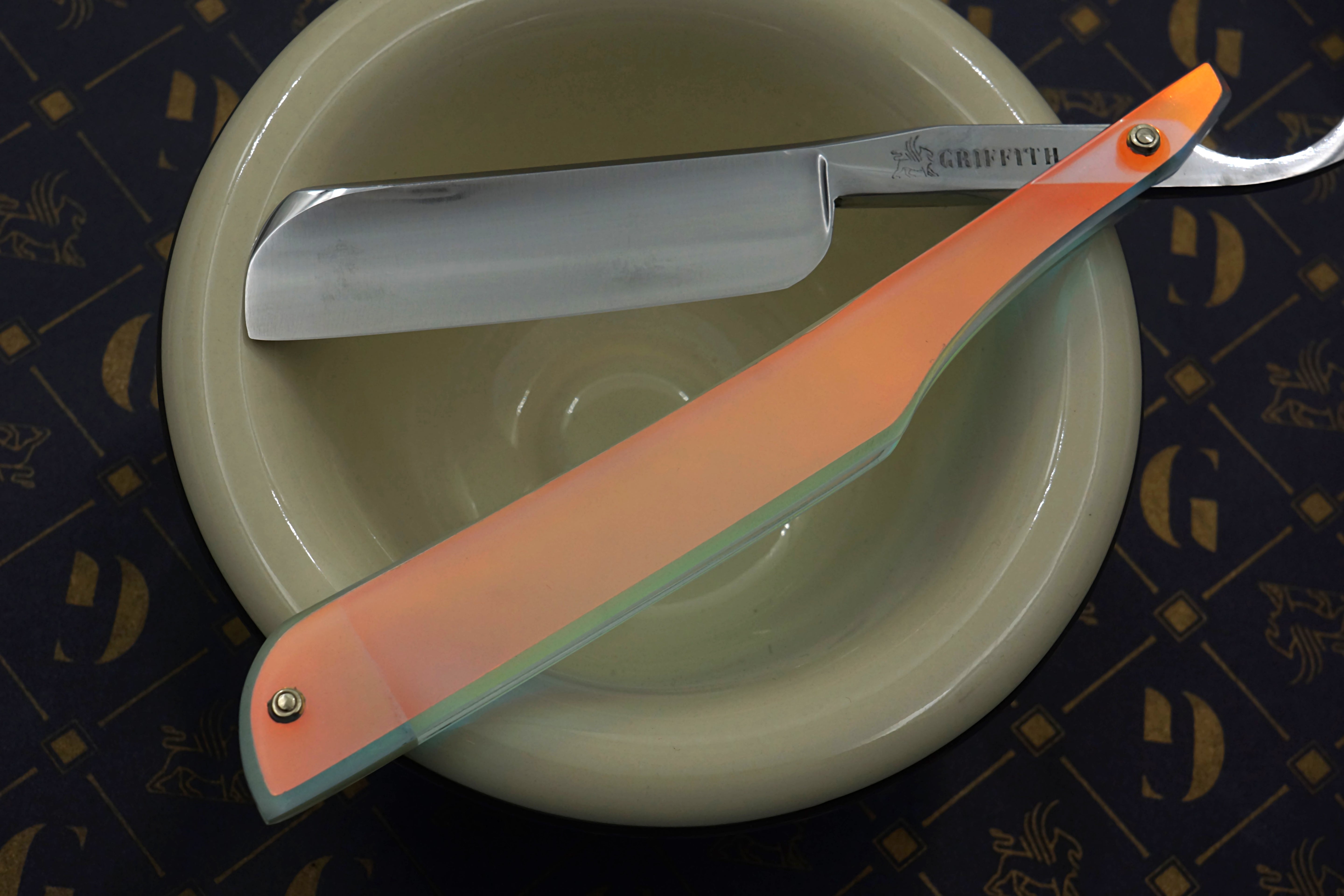 Griffith 13/16 Silver Steel Full Hollow Blade -  Iridescent Acrylic Scales Artisan Straight Razor - Shave Ready