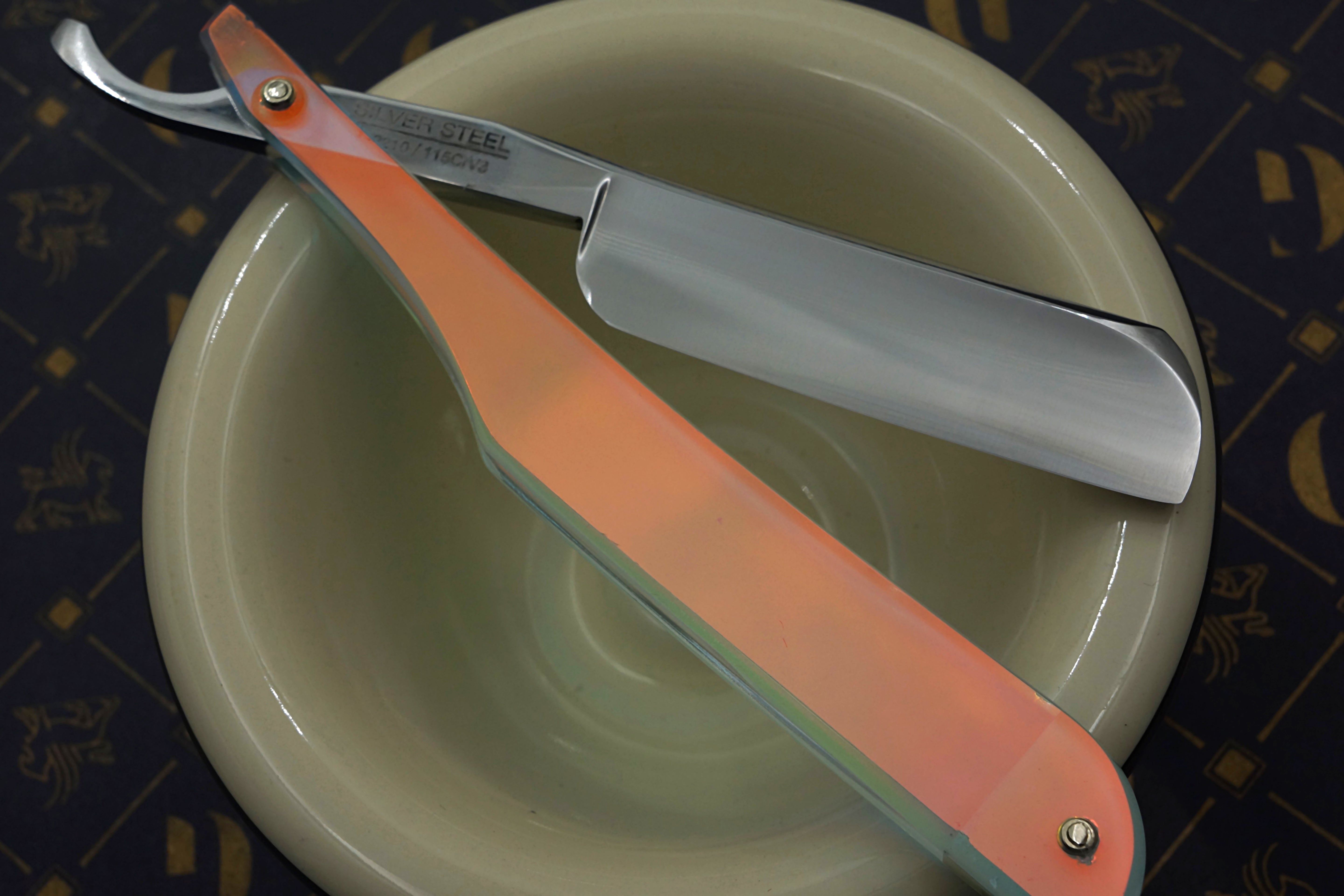 Griffith 13/16 Silver Steel Full Hollow Blade -  Iridescent Acrylic Scales Artisan Straight Razor - Shave Ready