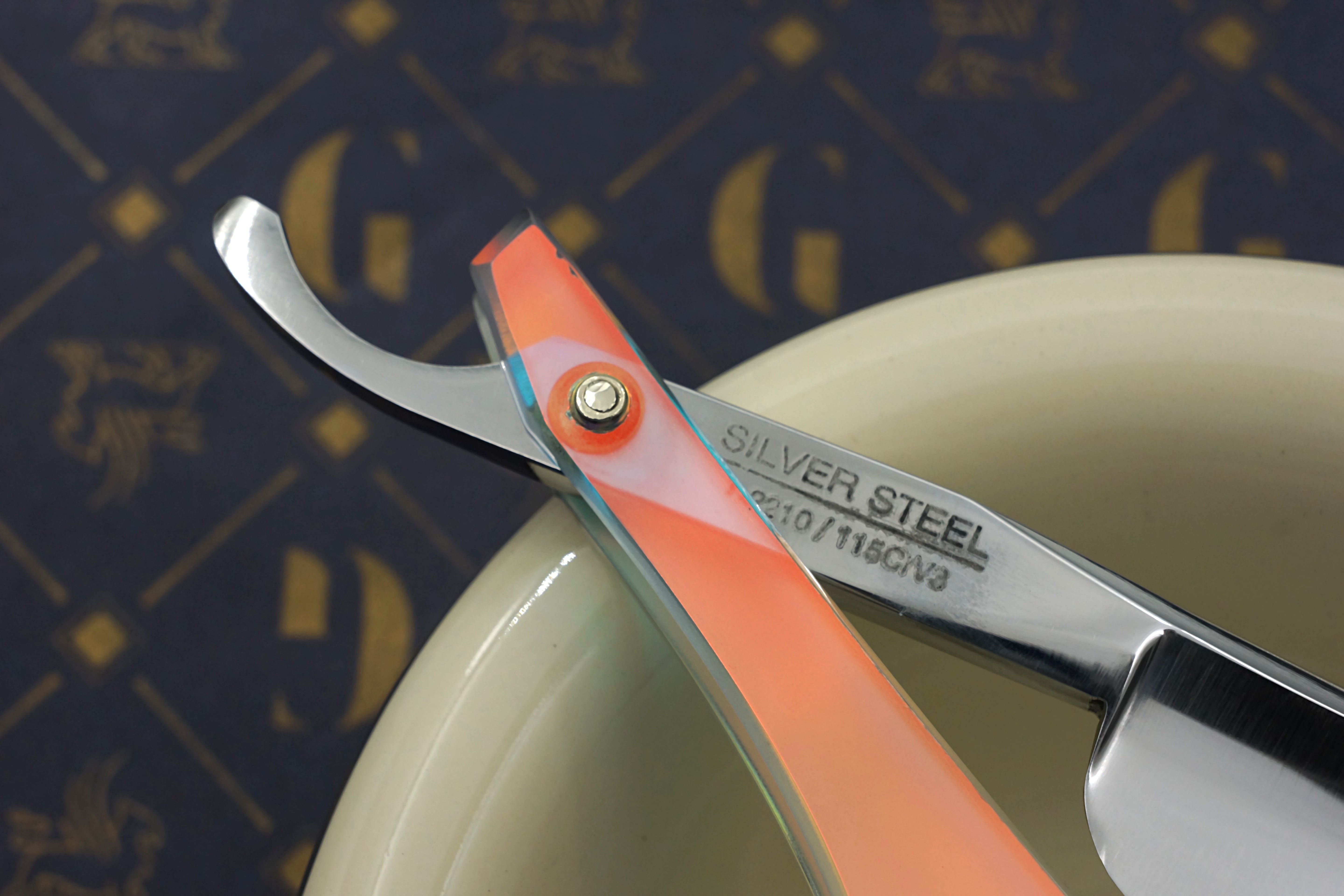Griffith 13/16 Silver Steel Full Hollow Blade -  Iridescent Acrylic Scales Artisan Straight Razor - Shave Ready