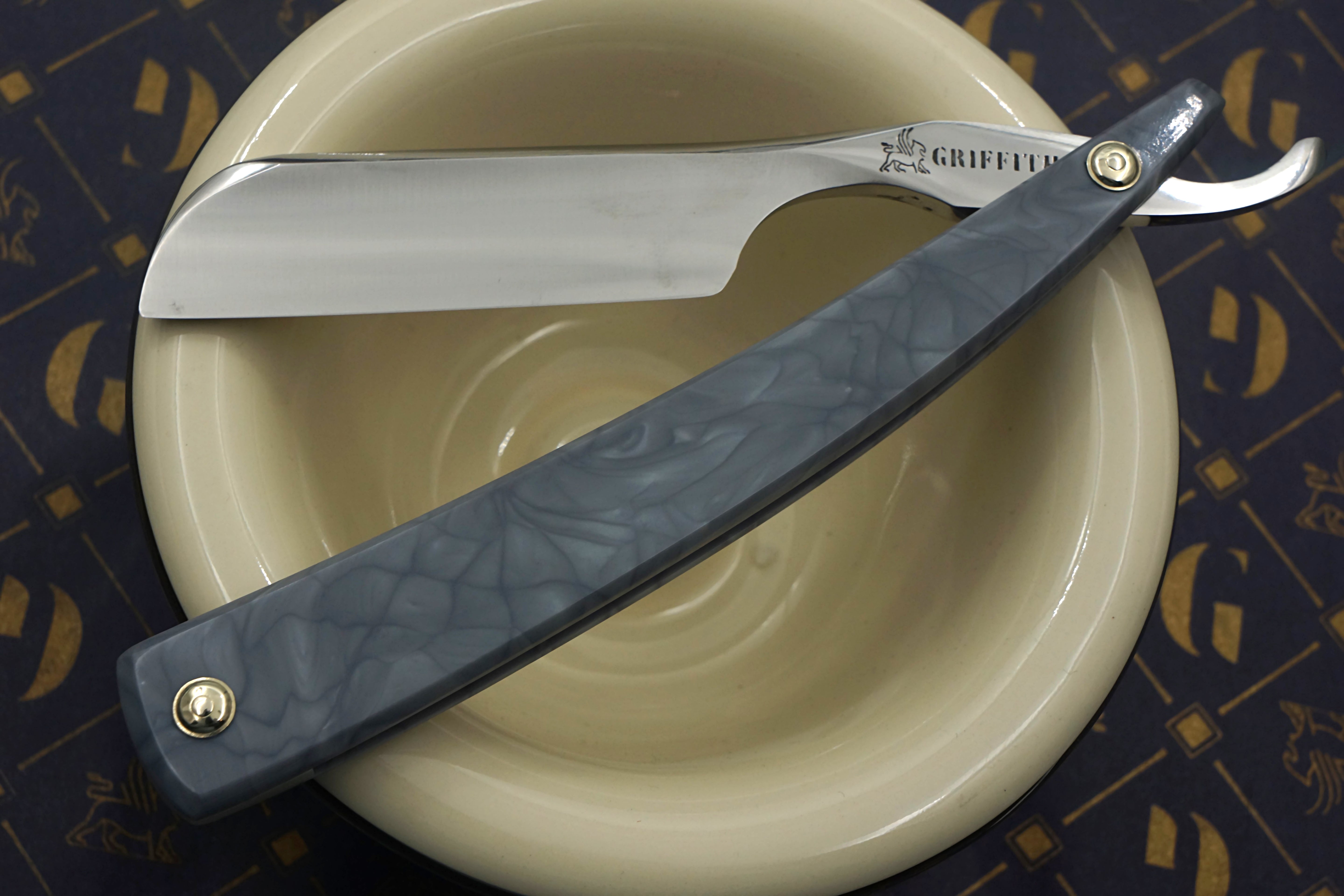 Griffith 13/16 Silver Steel Full Hollow Blade -  Snow Tactical Juma Scales Artisan Straight Razor - Shave Ready