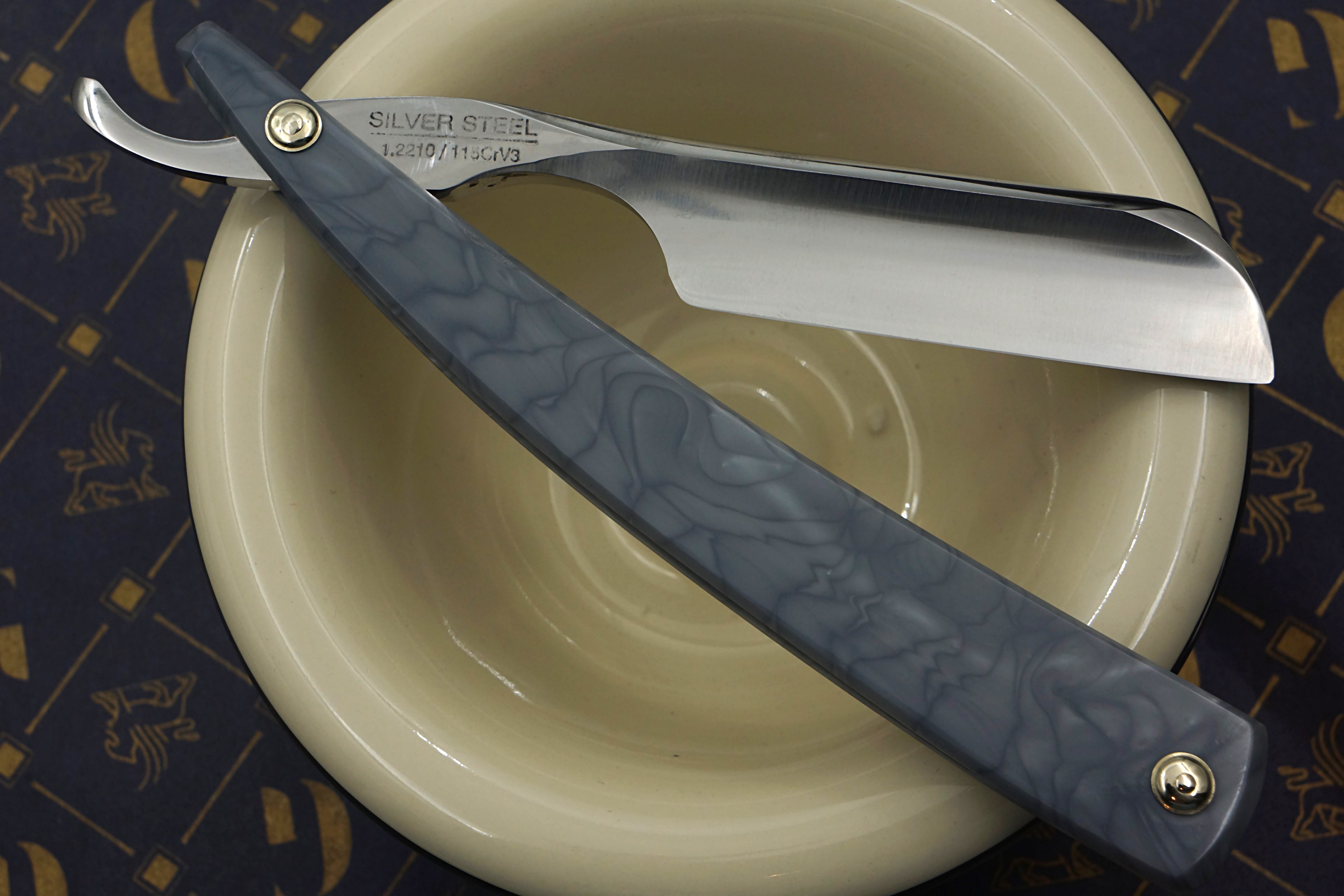 Griffith 13/16 Silver Steel Full Hollow Blade -  Snow Tactical Juma Scales Artisan Straight Razor - Shave Ready