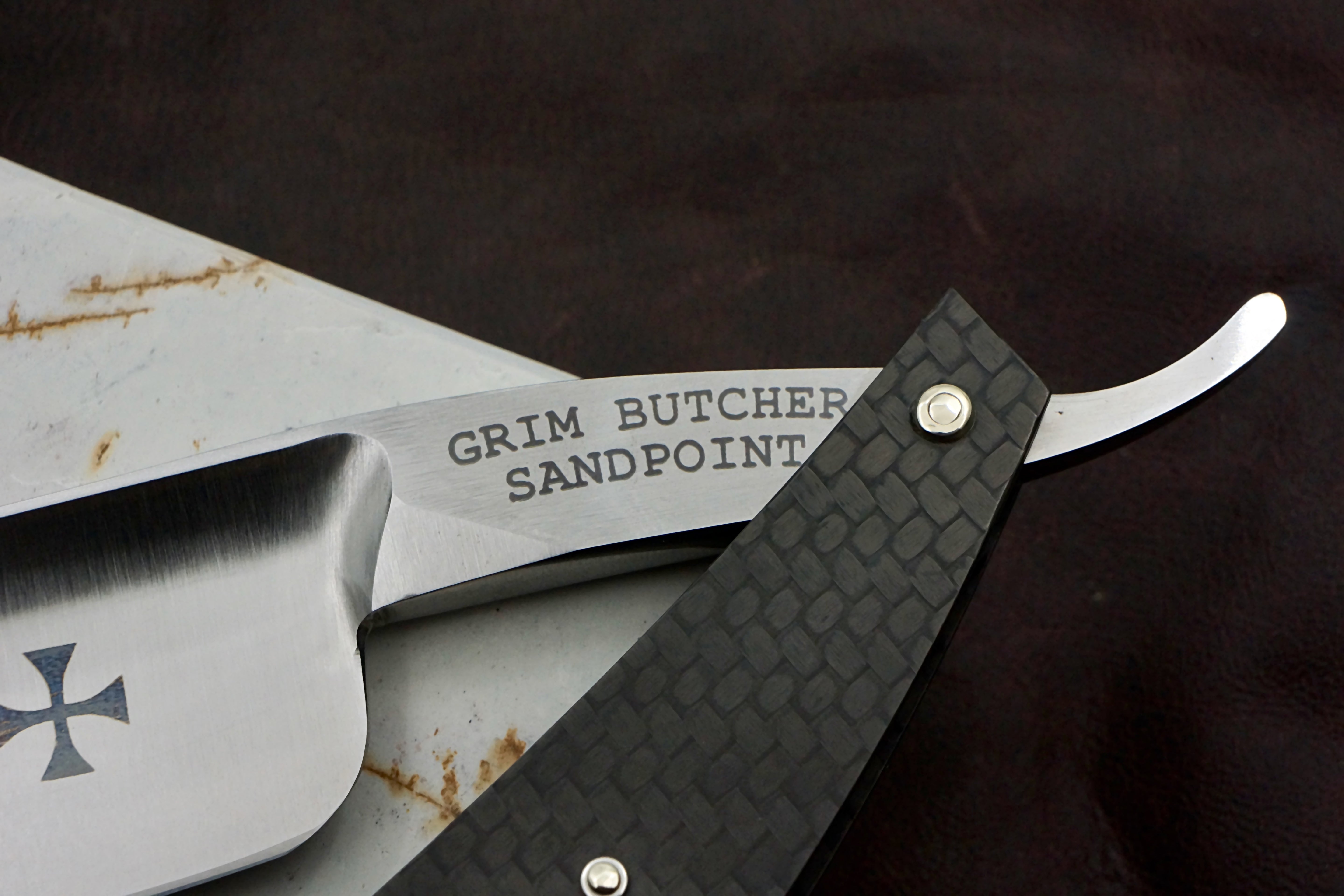 Grim Butcher 9/8 Full Hollow Blade with Carbon Fiber Scales - Preowned Straight Razor - Shave Ready