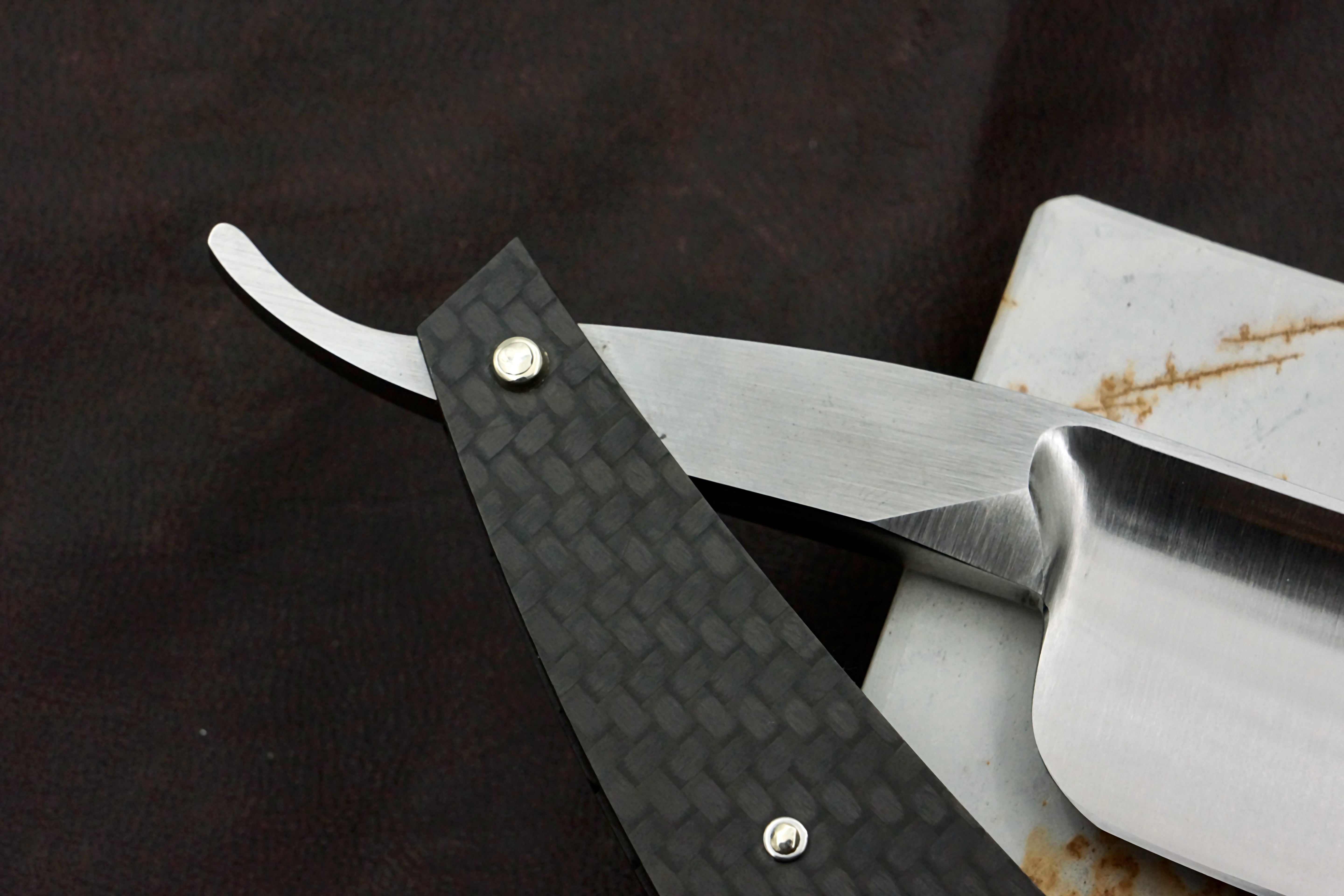 Grim Butcher 9/8 Full Hollow Blade with Carbon Fiber Scales - Preowned Straight Razor - Shave Ready