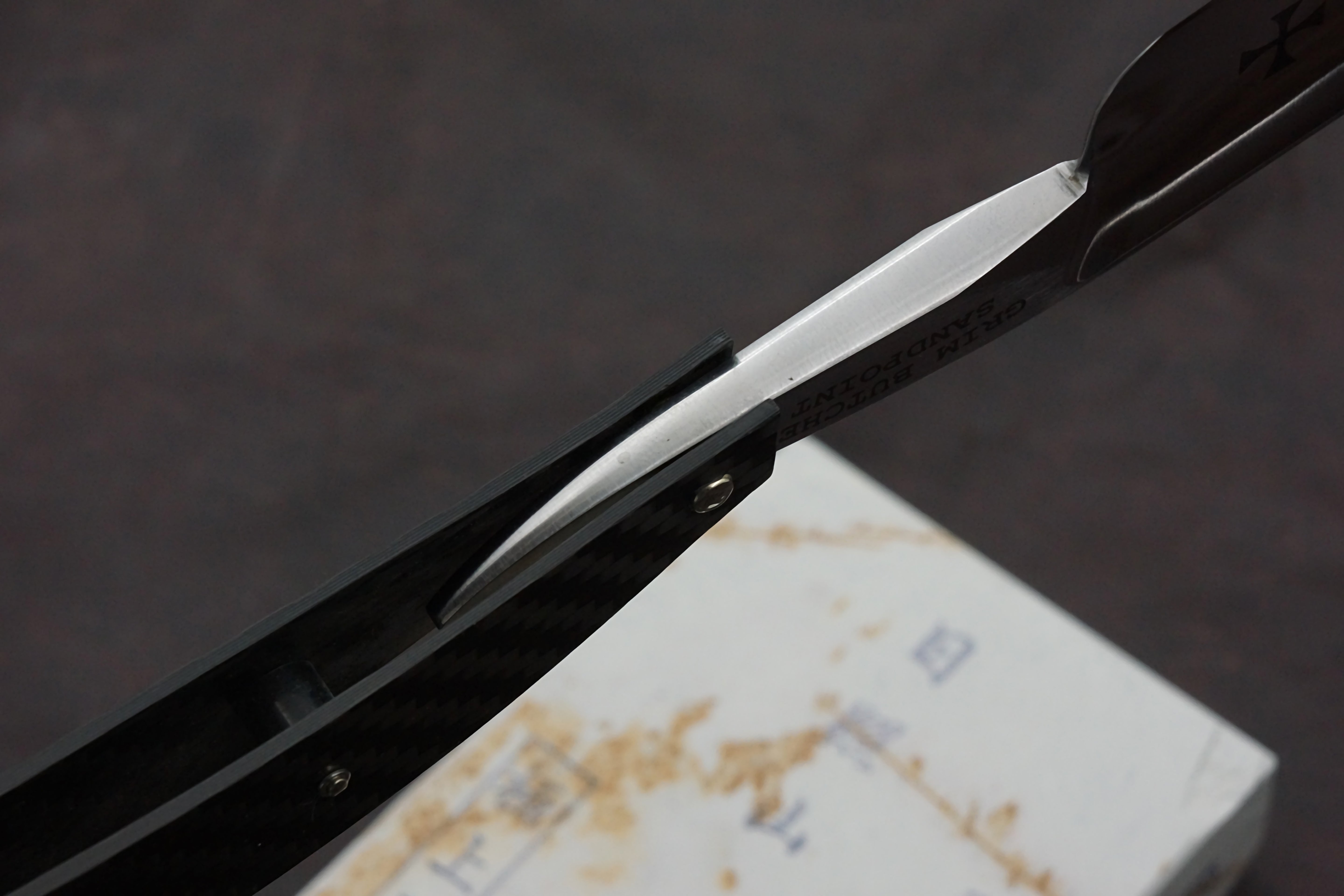 Grim Butcher 9/8 Full Hollow Blade with Carbon Fiber Scales - Preowned Straight Razor - Shave Ready