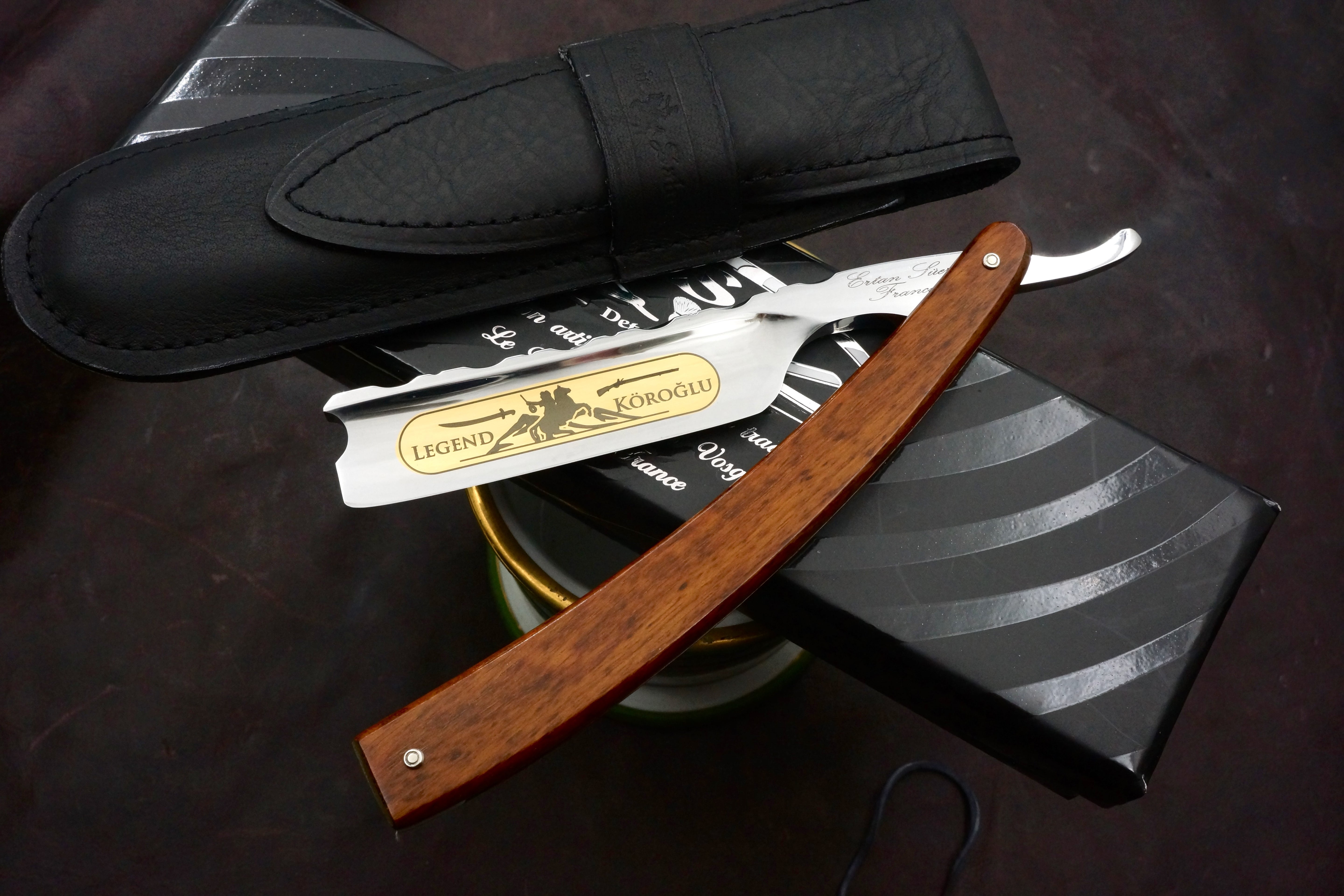 Ertan Suer "Legend Koroglu" 6/8 Full Hollow Fancy Blade with Snakewood Scales - Excellent Preowned French Straight Razor - Shave Ready