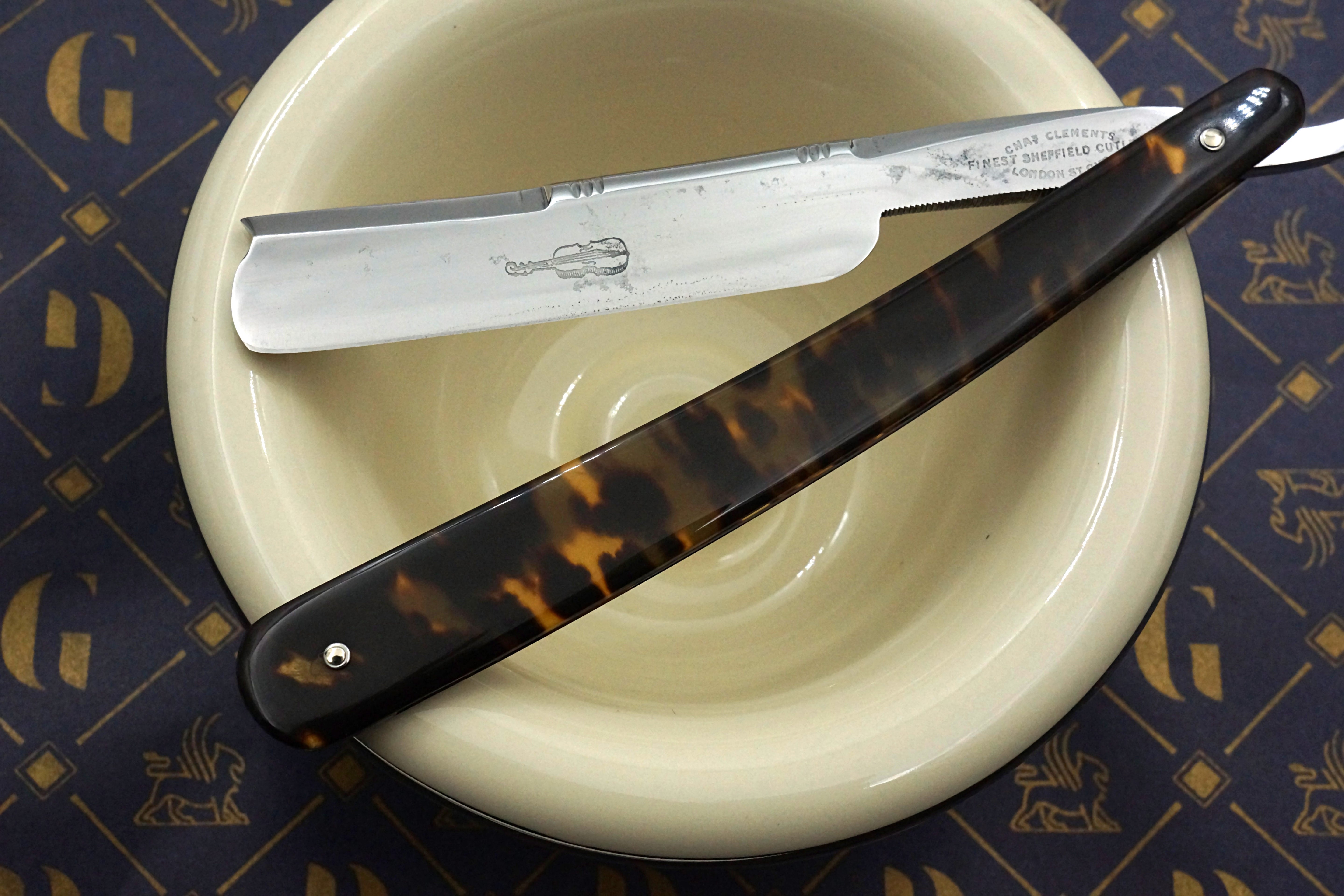 Chas. Clements Fancy Blade - Rare Tortoiseshell Scaled - 11/16 Restored Sheffield Straight Razor - Shave Ready