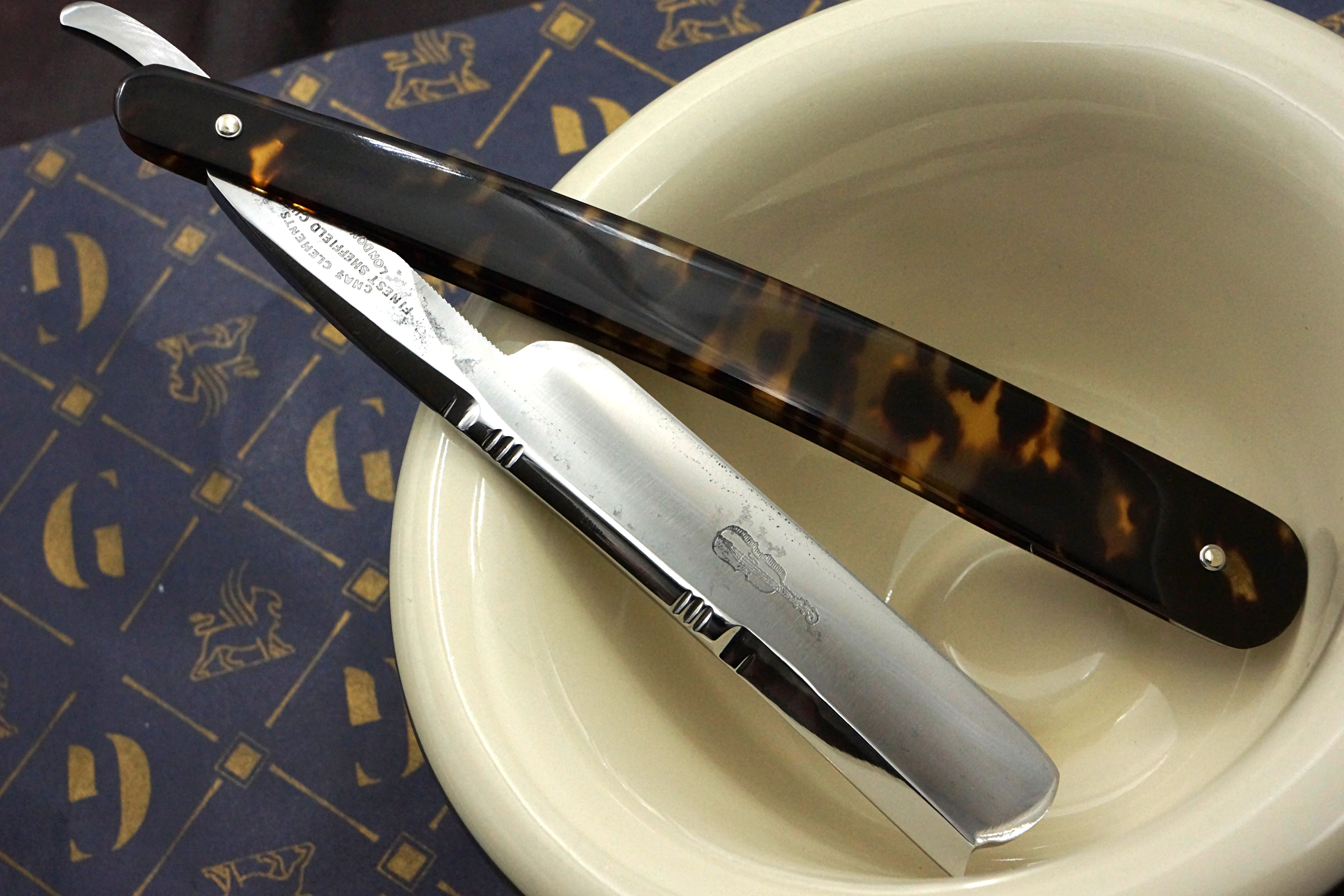 Chas. Clements Fancy Blade - Rare Tortoiseshell Scaled - 11/16 Restored Sheffield Straight Razor - Shave Ready