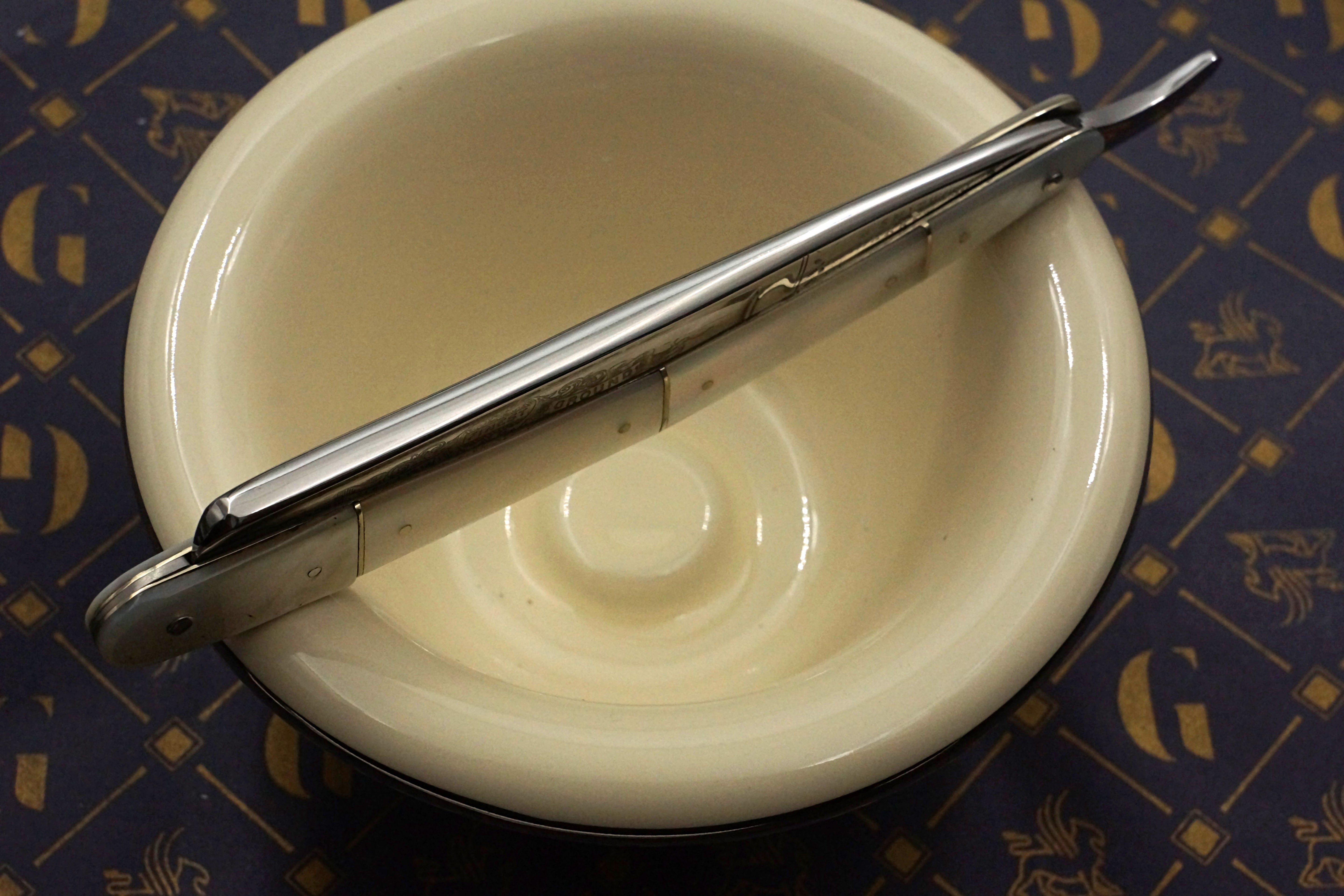 Smith & Son 6/8 - Etched Blade Restored Mother of Pearl Scaled Sheffield Straight Razor - Shave Ready