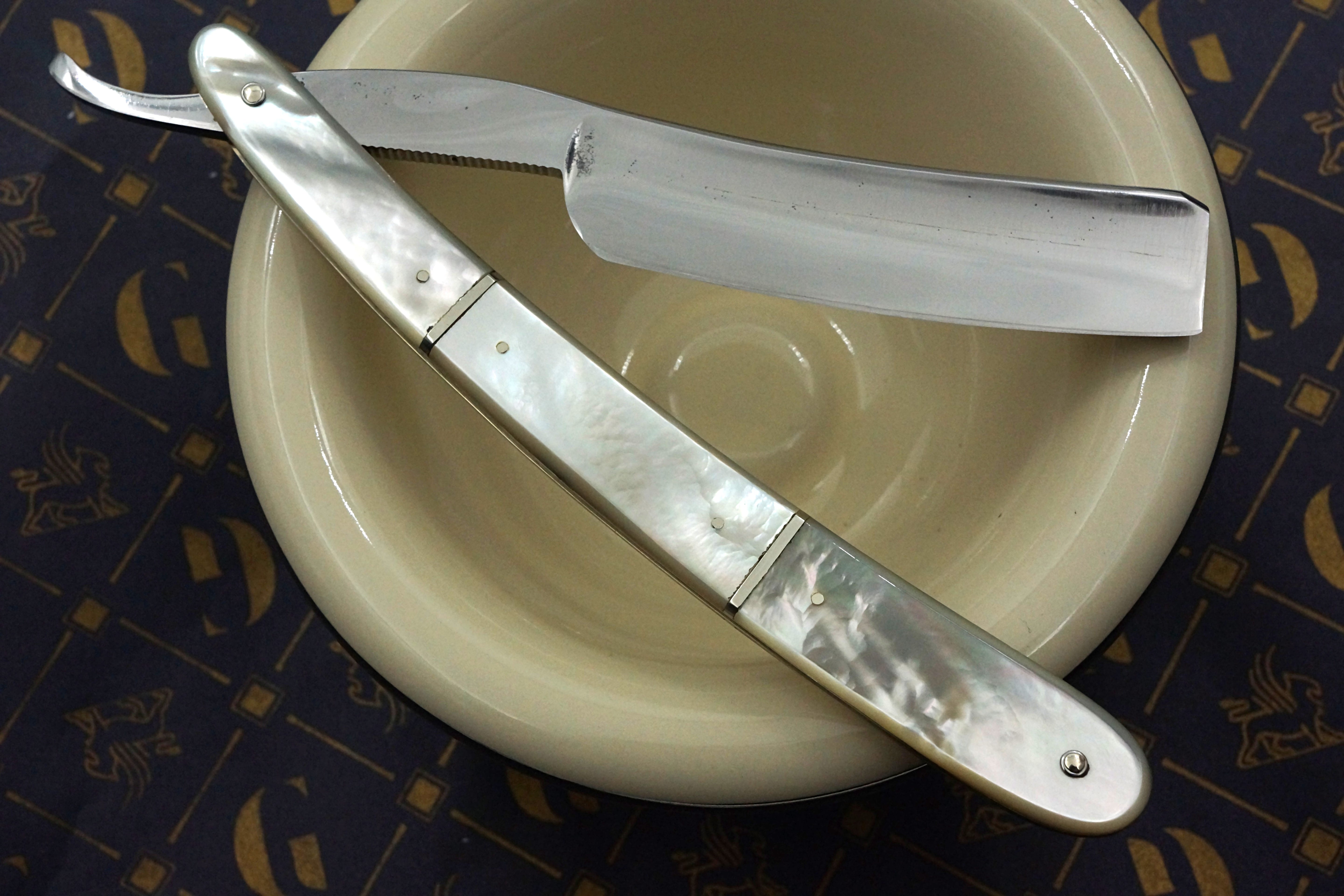 Joseph Allen & Sons 6/8 - "E Pluribus Unum" Eagle Etch Restored Mother of Pearl Scaled Sheffield Straight Razor - Shave Ready