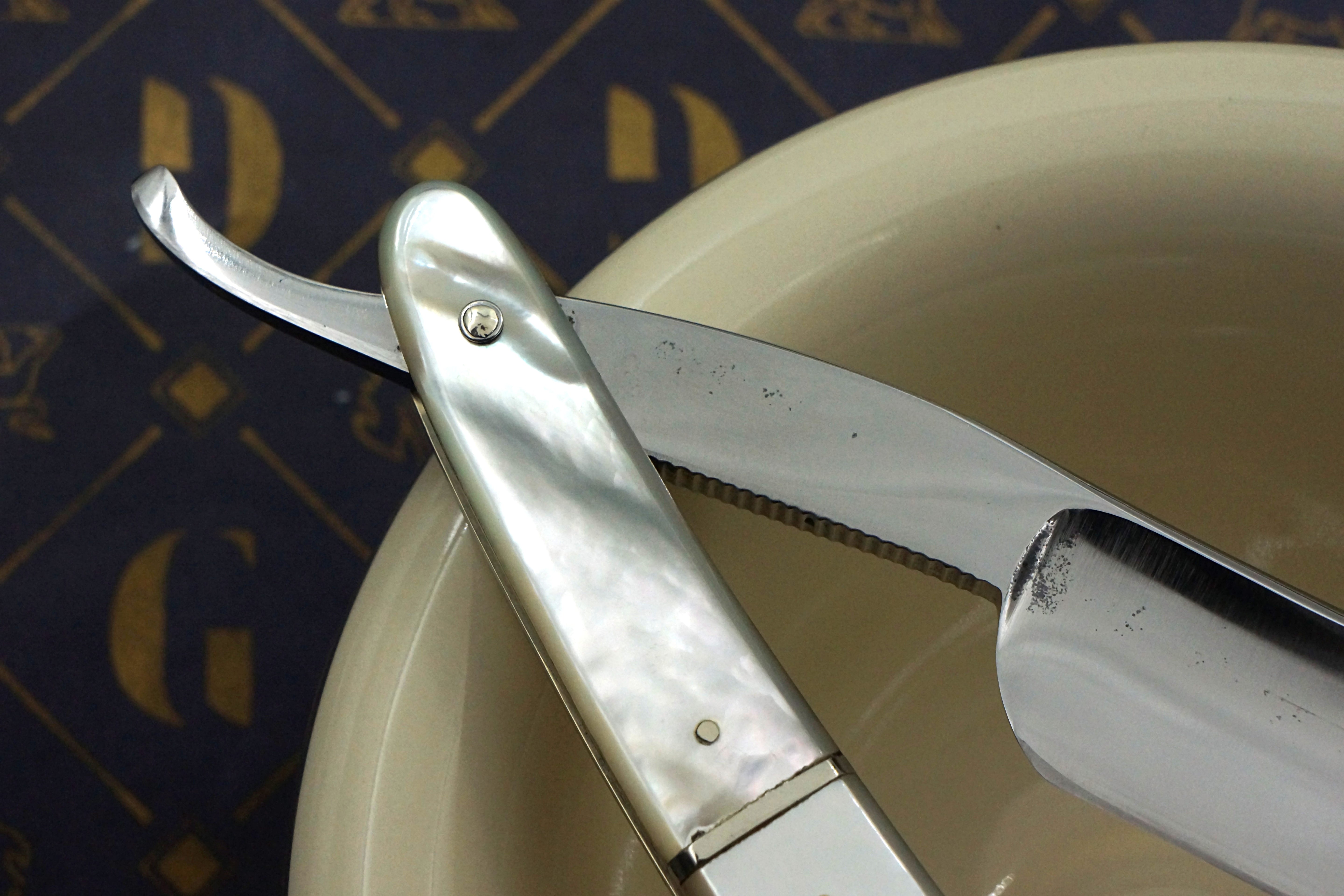 Joseph Allen & Sons 6/8 - "E Pluribus Unum" Eagle Etch Restored Mother of Pearl Scaled Sheffield Straight Razor - Shave Ready