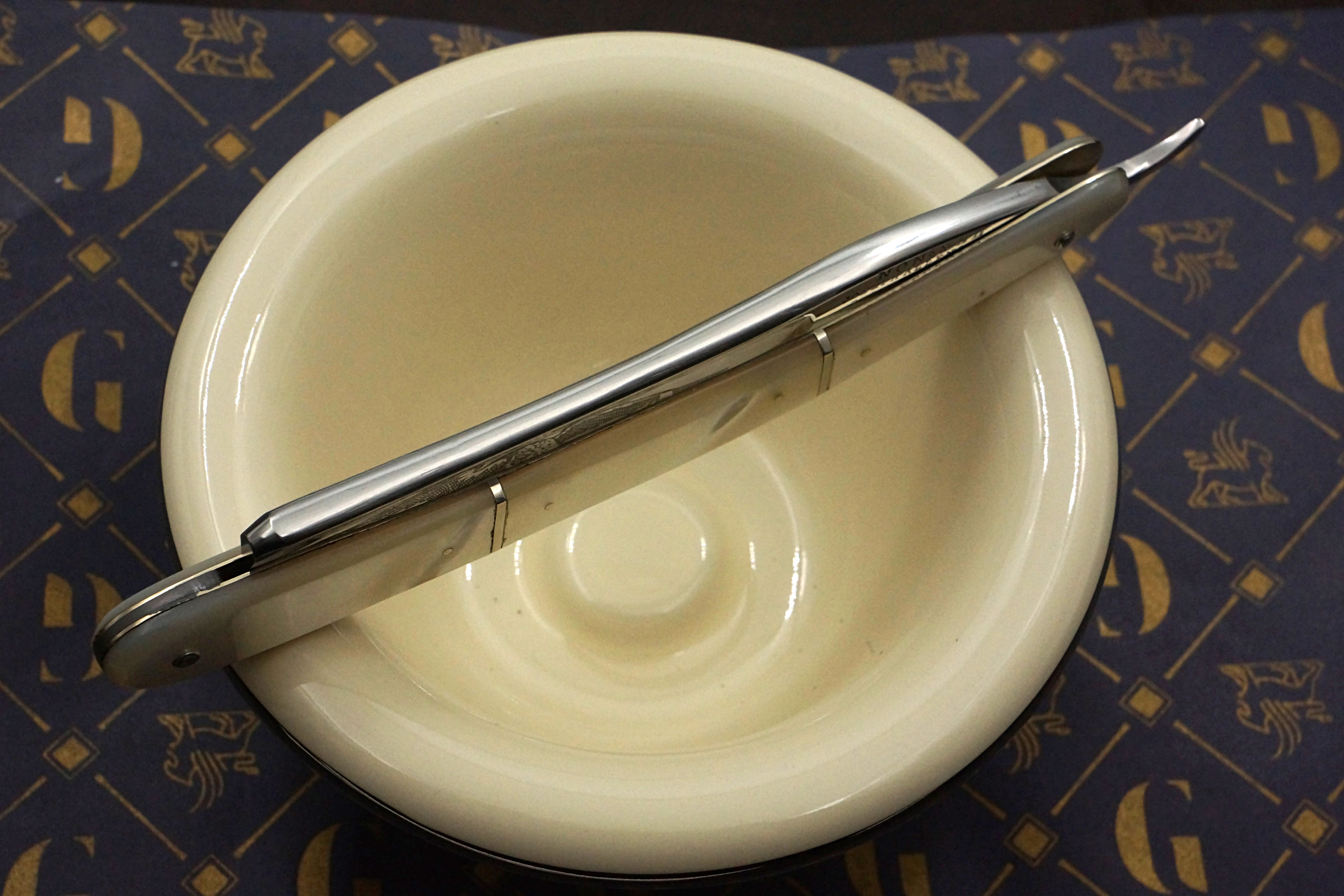 Joseph Allen & Sons 6/8 - "E Pluribus Unum" Eagle Etch Restored Mother of Pearl Scaled Sheffield Straight Razor - Shave Ready