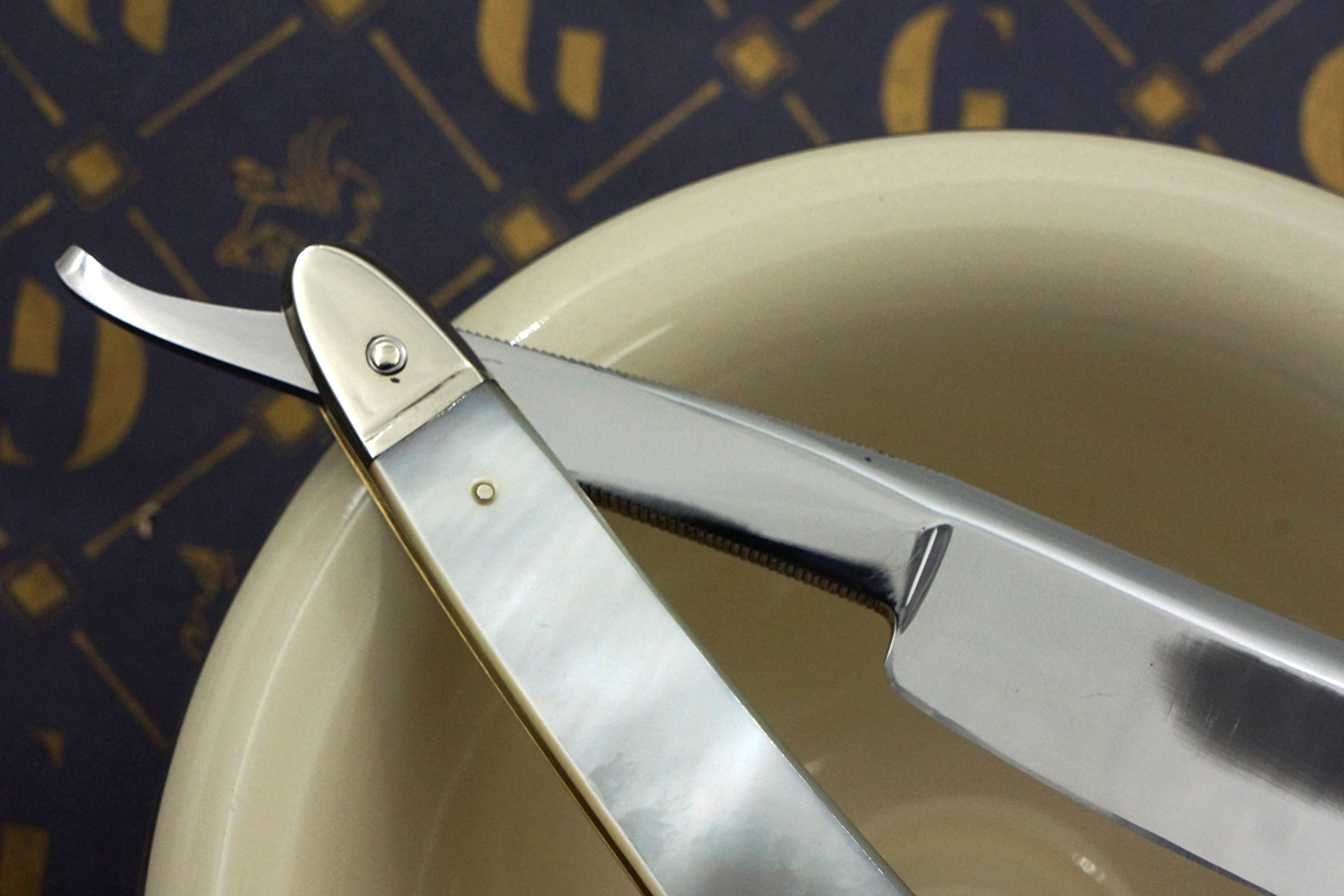 Edward Saville "Eclipse" 6/8 - Fancy Grind Fully Restored Mother of Pearl Scaled Sheffield Straight Razor - Shave Ready