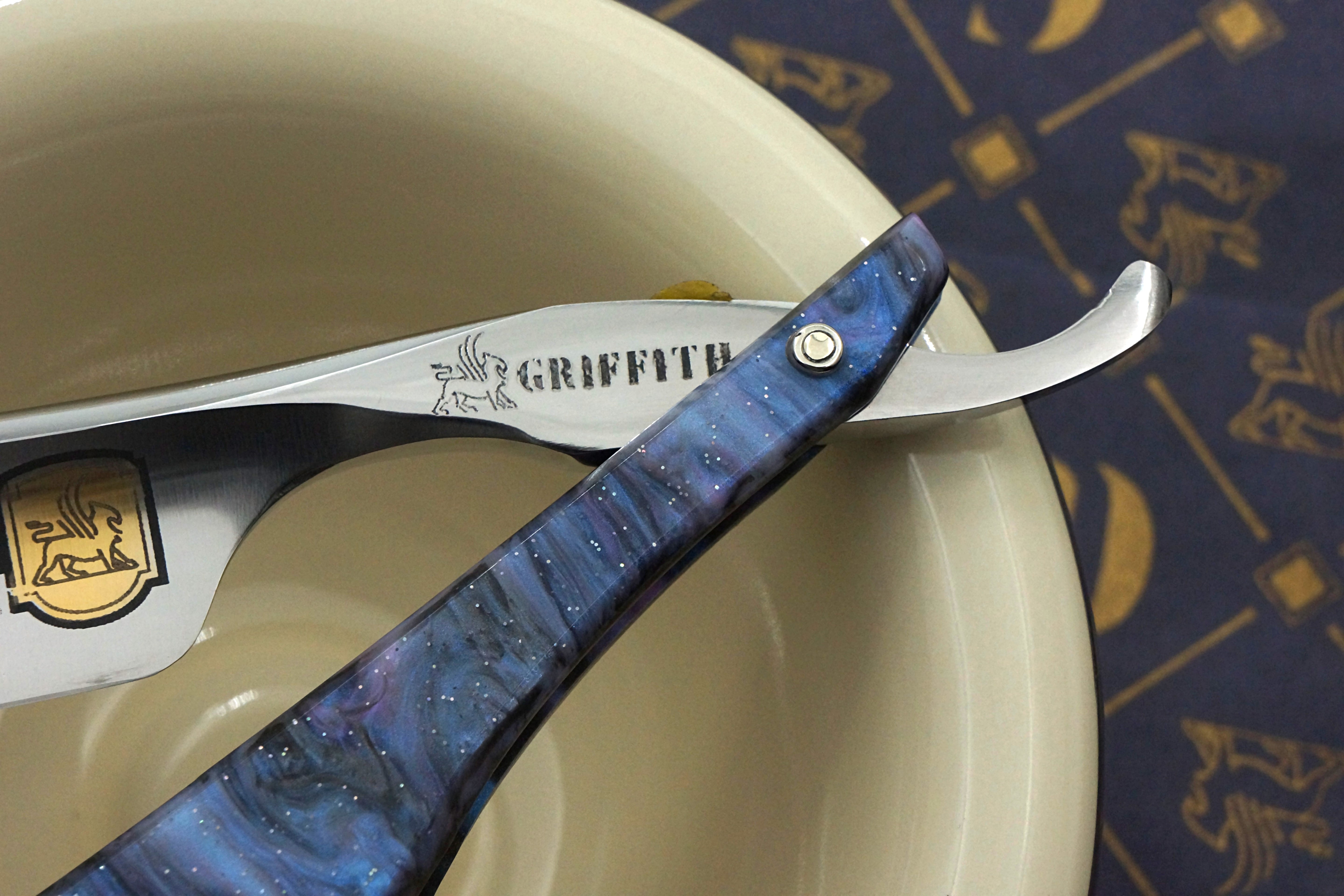 Griffith 13/16 Full Hollow Blade - Purple Starry Sky Acrylic Scales Artisan Straight Razor