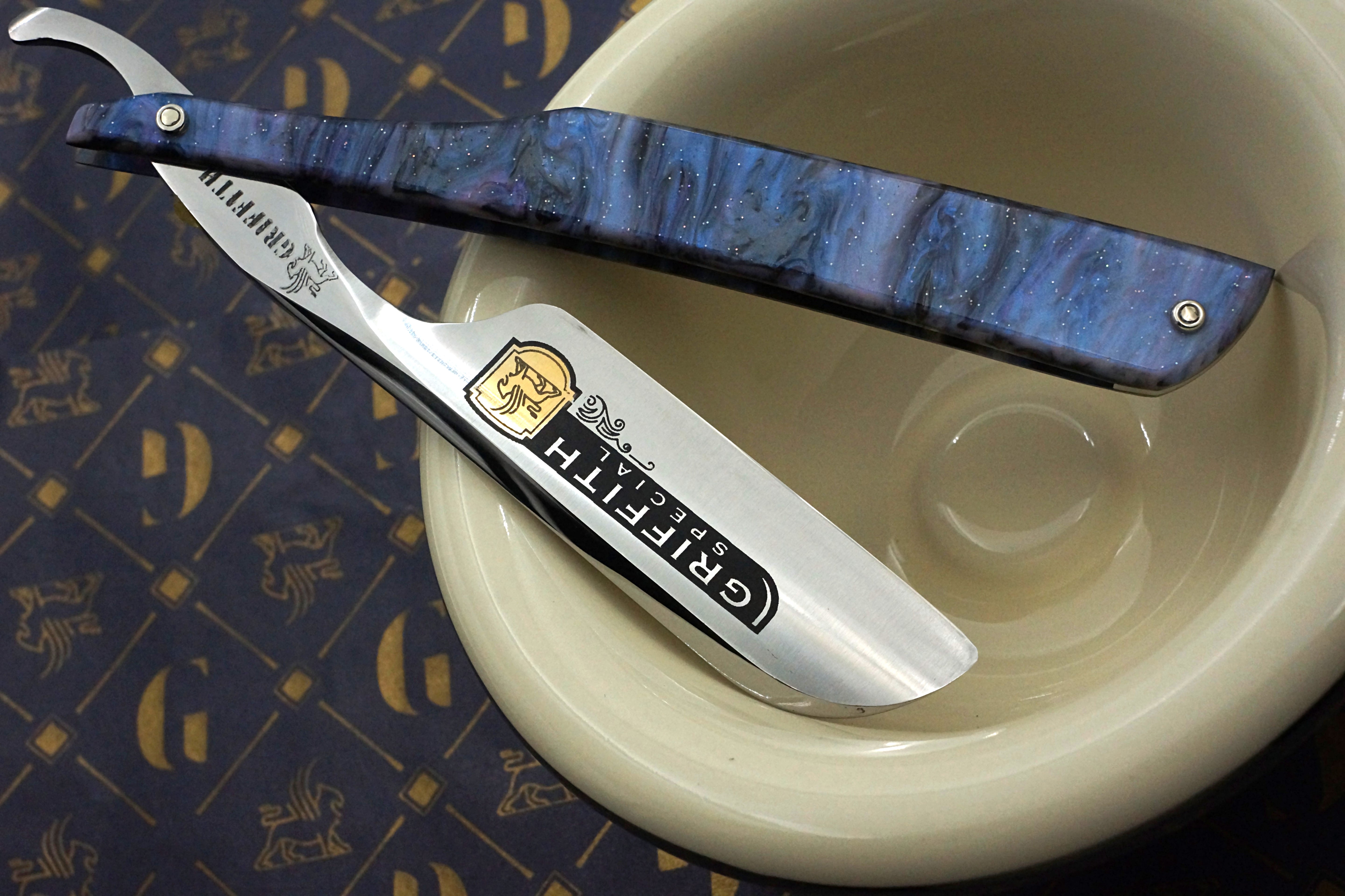 Griffith 13/16 Full Hollow Blade - Purple Starry Sky Acrylic Scales Artisan Straight Razor