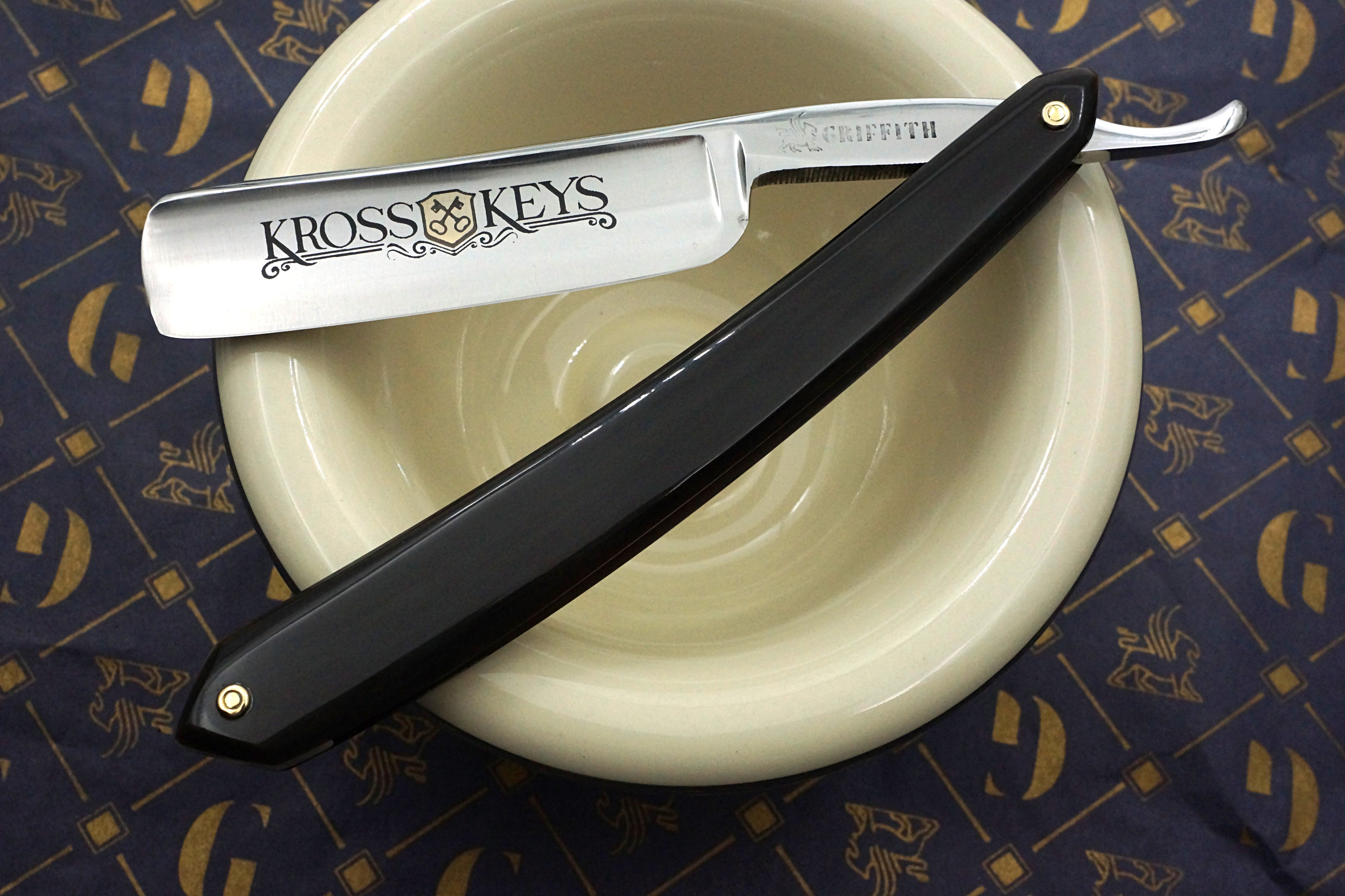 Griffith Krosskeys Sheffield Steel 13/16 Full Hollow Etched Blade - Horn Scales Artisan Straight Razor