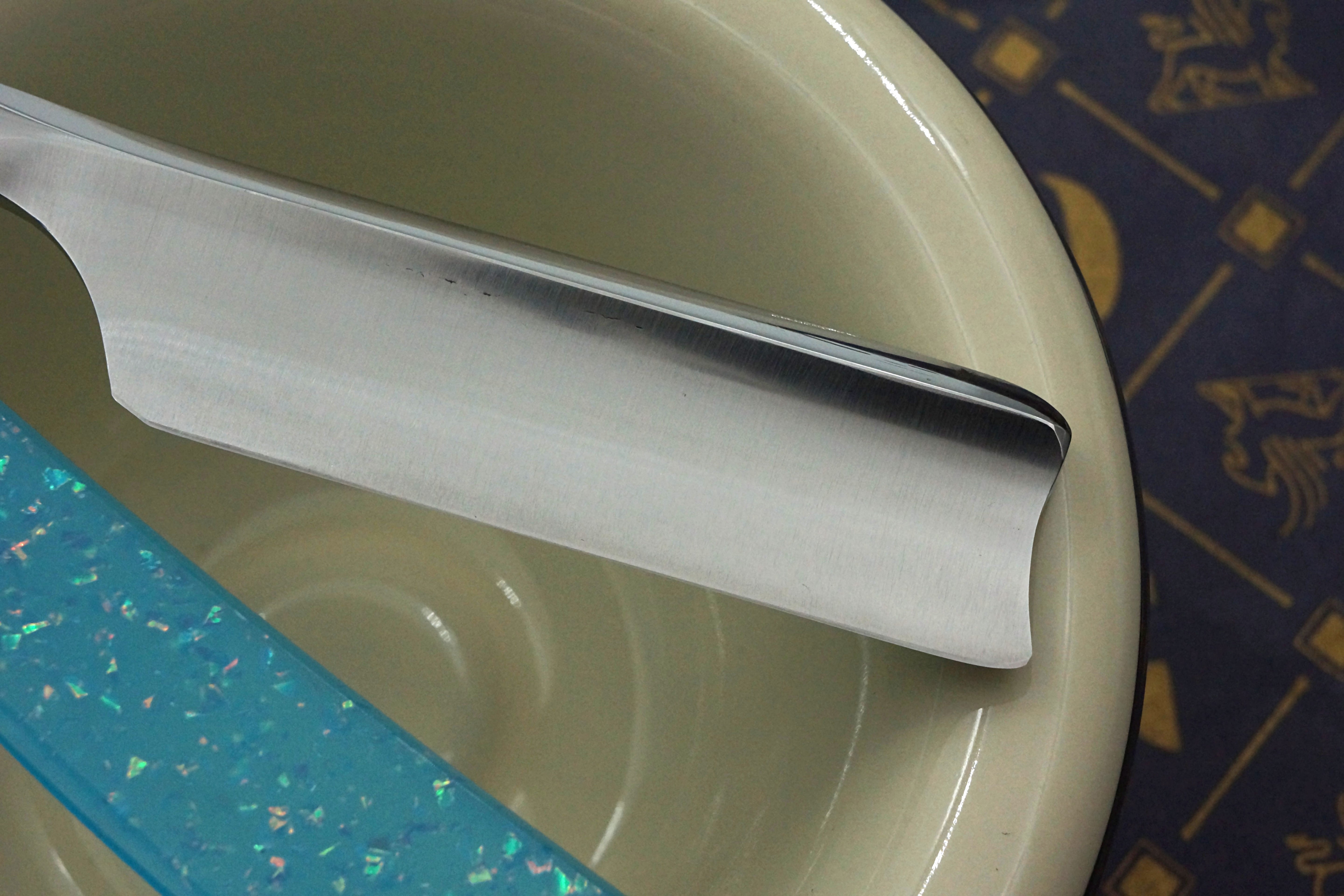Griffith 13/16 Silver Steel Full Hollow Blade - Neon Blue Crackle Acrylic Scales Artisan Straight Razor - Shave Ready