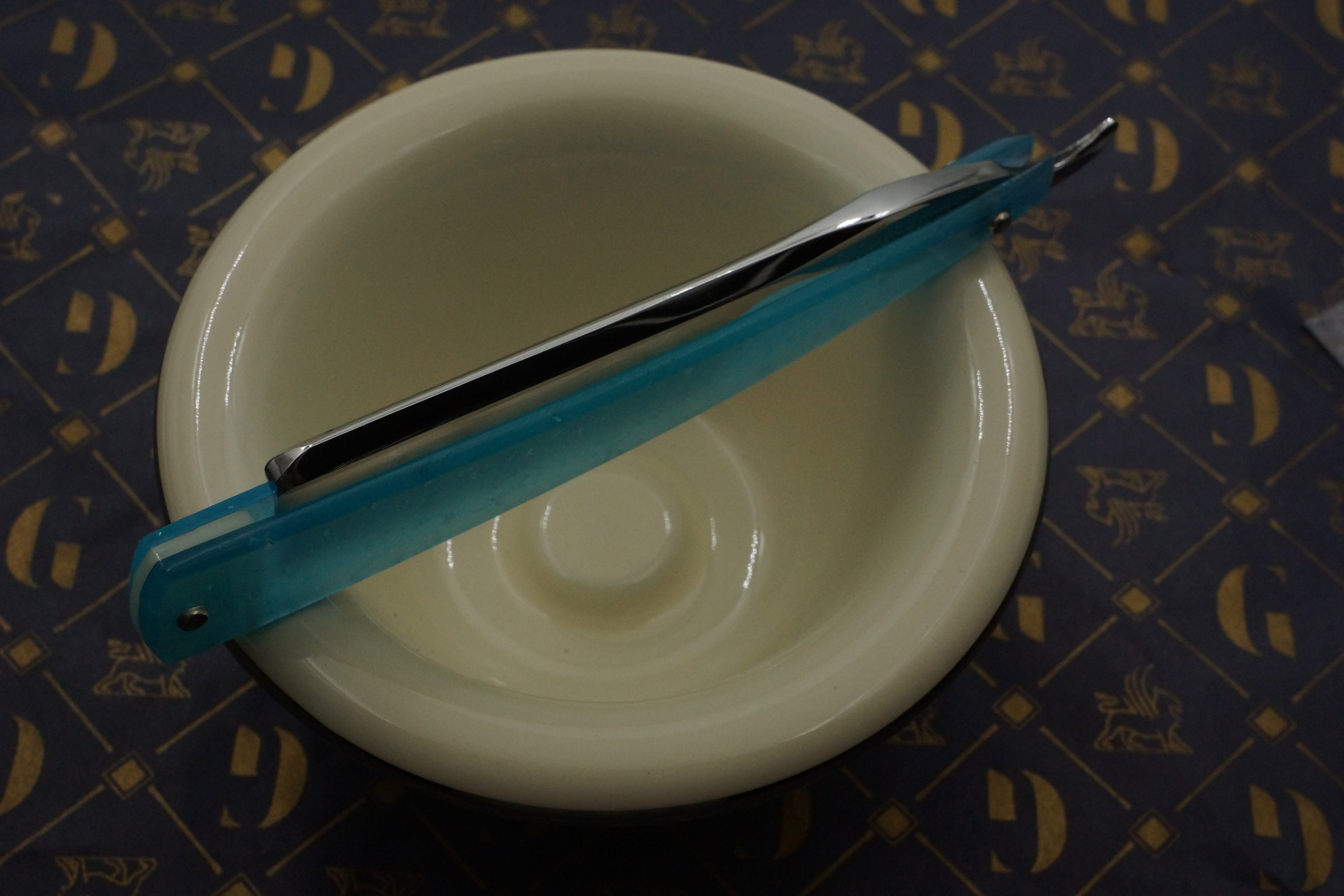 Griffith 13/16 Silver Steel Full Hollow Blade - Neon Blue Crackle Acrylic Scales Artisan Straight Razor - Shave Ready