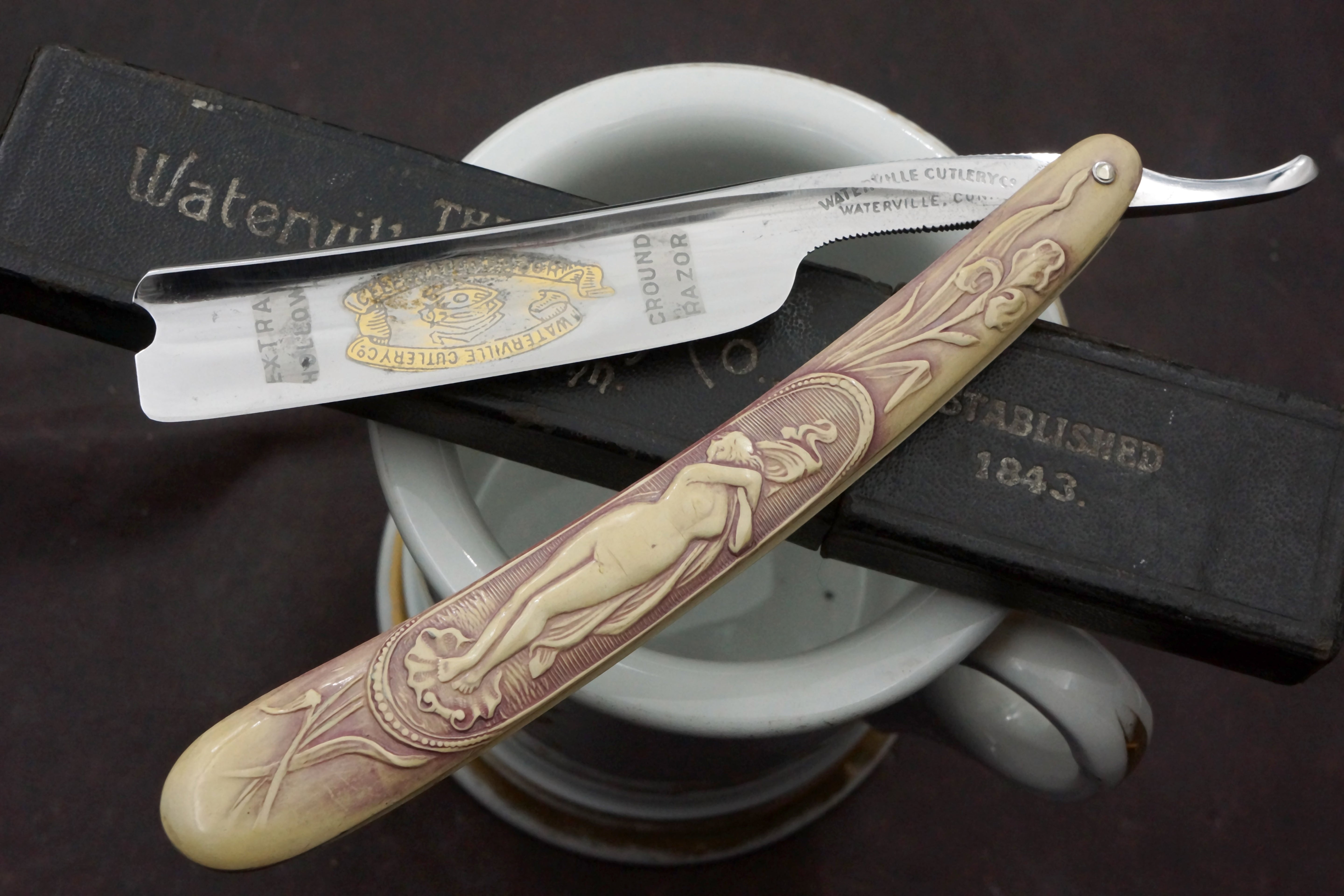 Waterville Cutlery Fancy 6/8 Rattler - Gorgeous Nude Scales American Made Vintage Straight Razor - Shave Ready