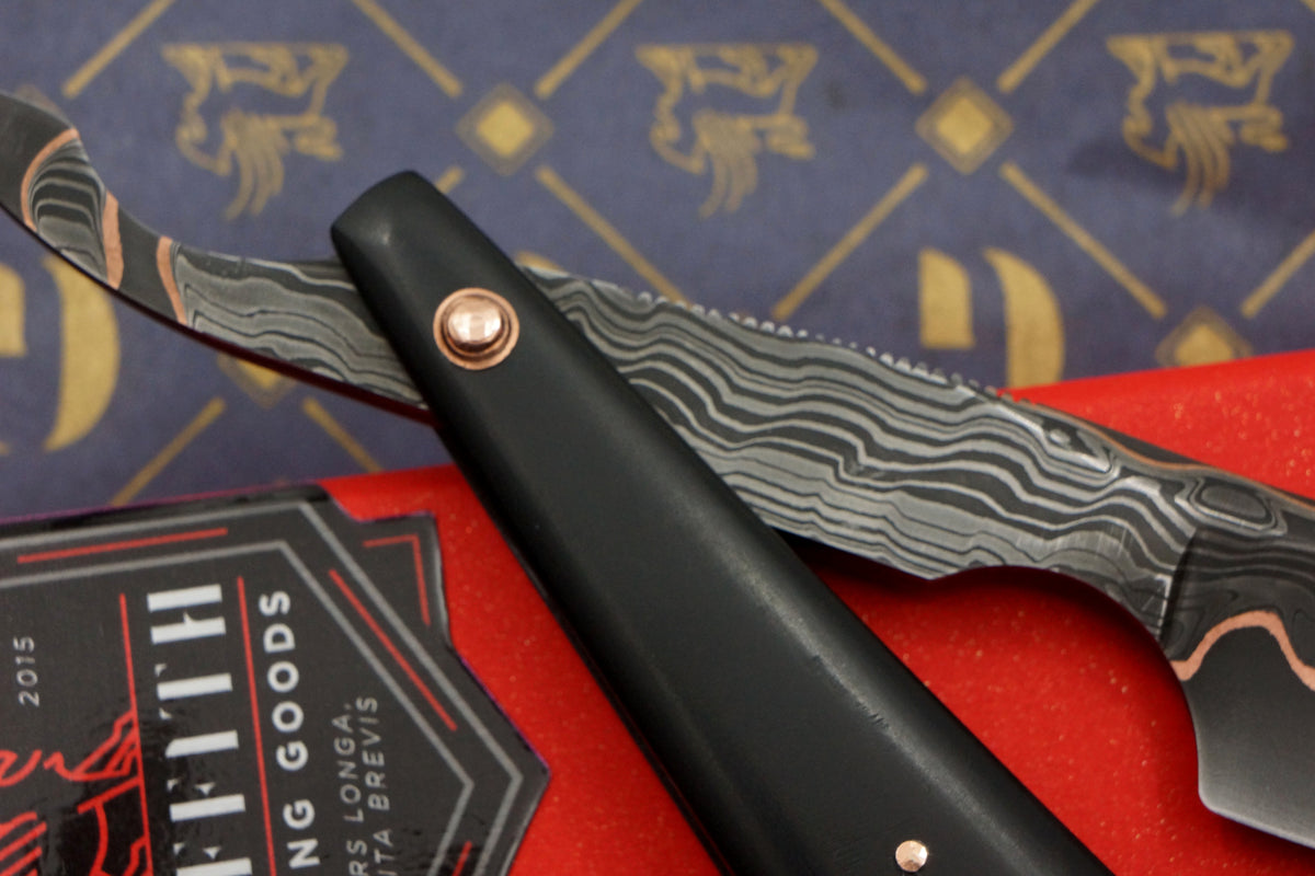 Griffith 15/16 Copper & Damascus San Mai Quarter Hollow - Paper Micarta Scales Artisan Straight Razor