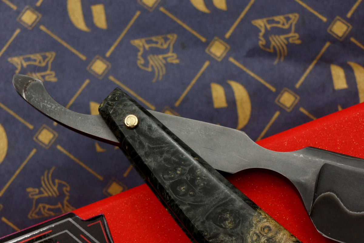 Griffith 7/8 Blue Steel & Stainless San Mai Quarter Hollow - Burl Scales Artisan Straight Razor