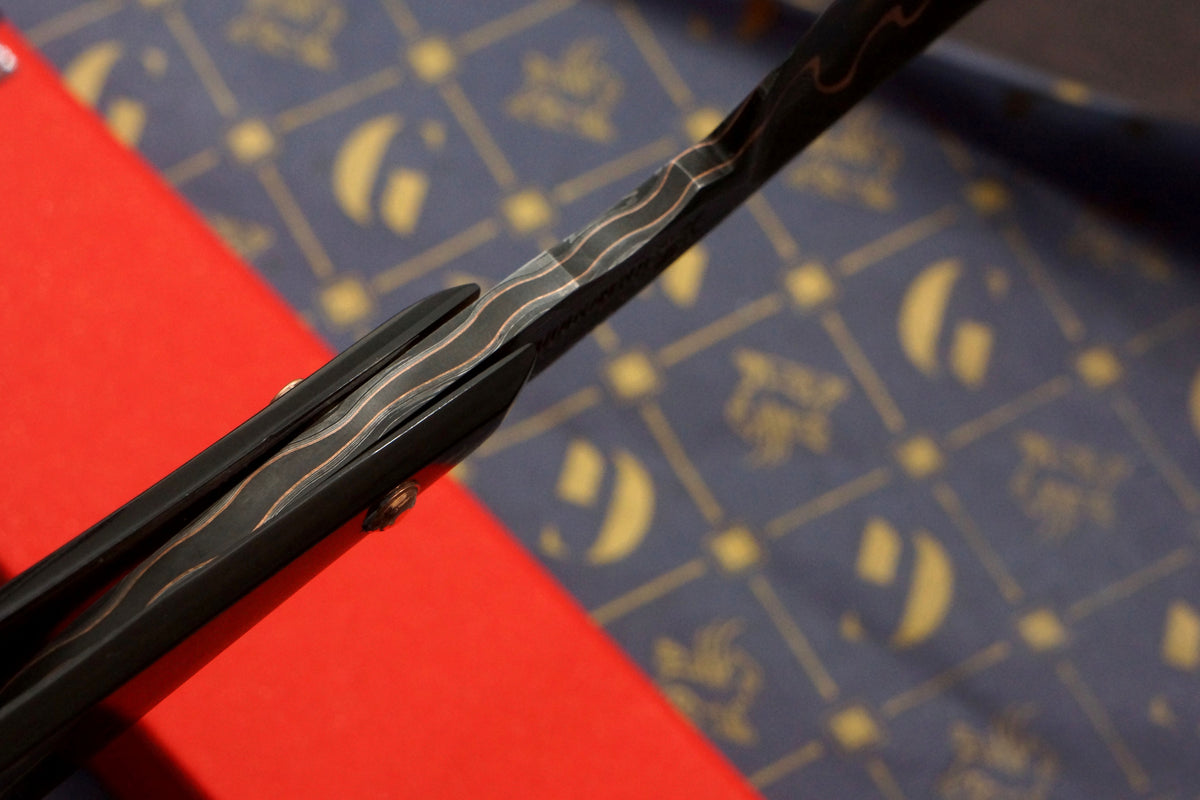 Griffith 8/8 Copper & Damascus San Mai Quarter Hollow - Horn Scales Artisan Straight Razor