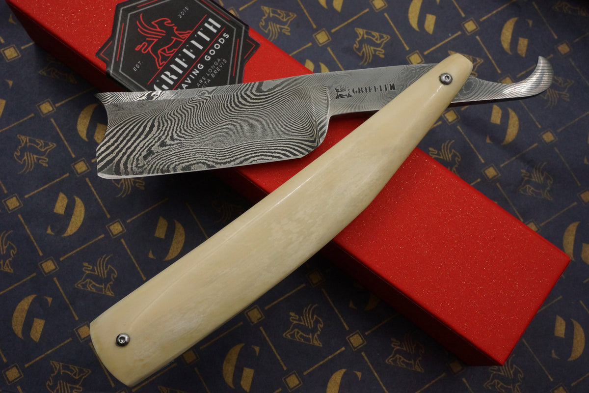 Griffith 19/16 Damascus Quarter Hollow - Mammoth Ivory Scales Artisan Straight Razor