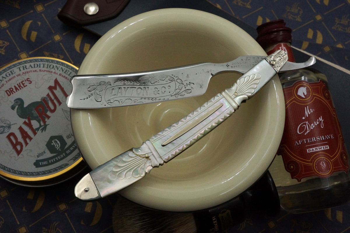 Joseph Elliot "Layton & Co." 13/16 - Deep Etch Fully Restored Mother of Pearl Scaled Sheffield Straight Razor - Shave Ready