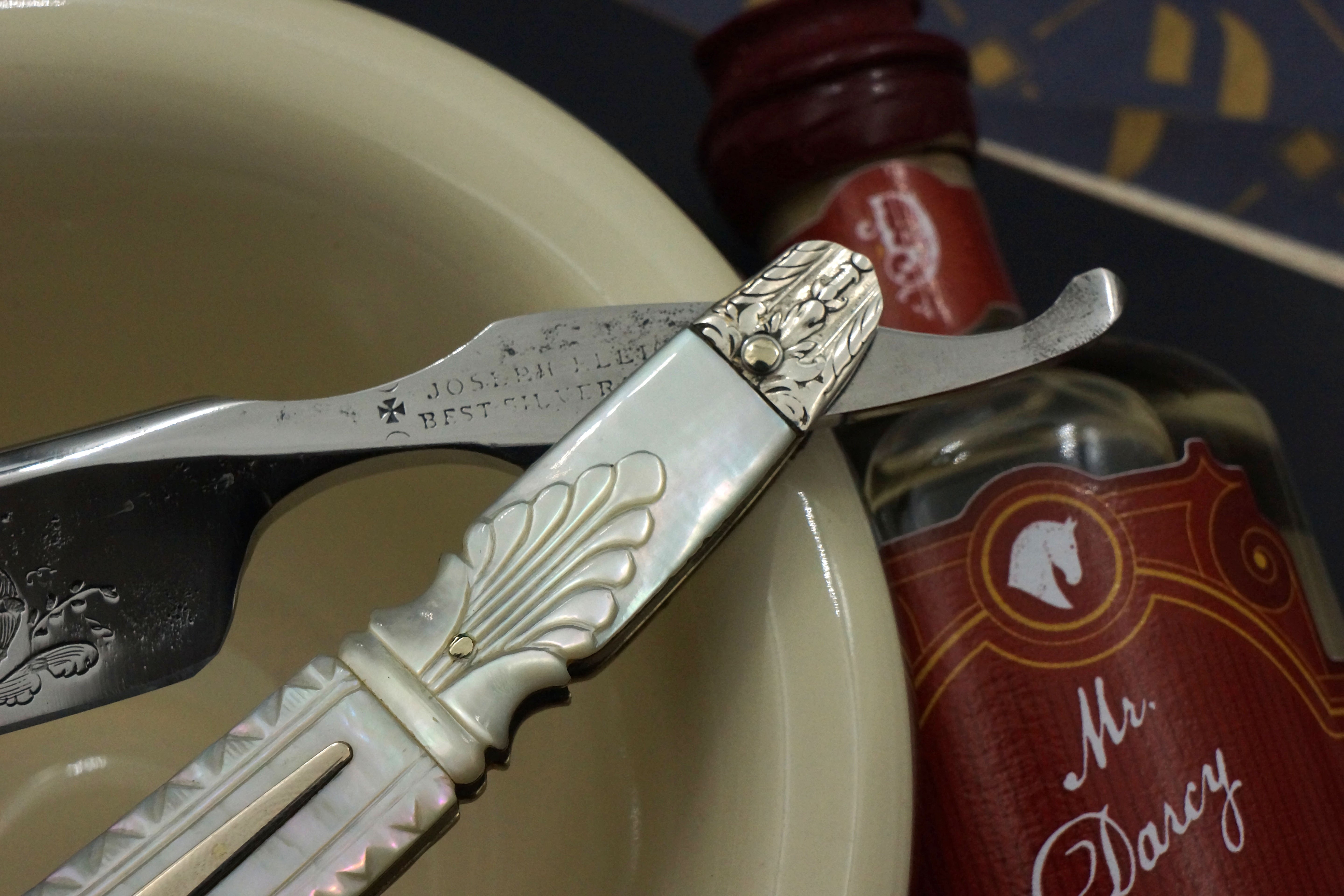 Joseph Elliot "Layton & Co." 13/16 - Deep Etch Fully Restored Mother of Pearl Scaled Sheffield Straight Razor - Shave Ready