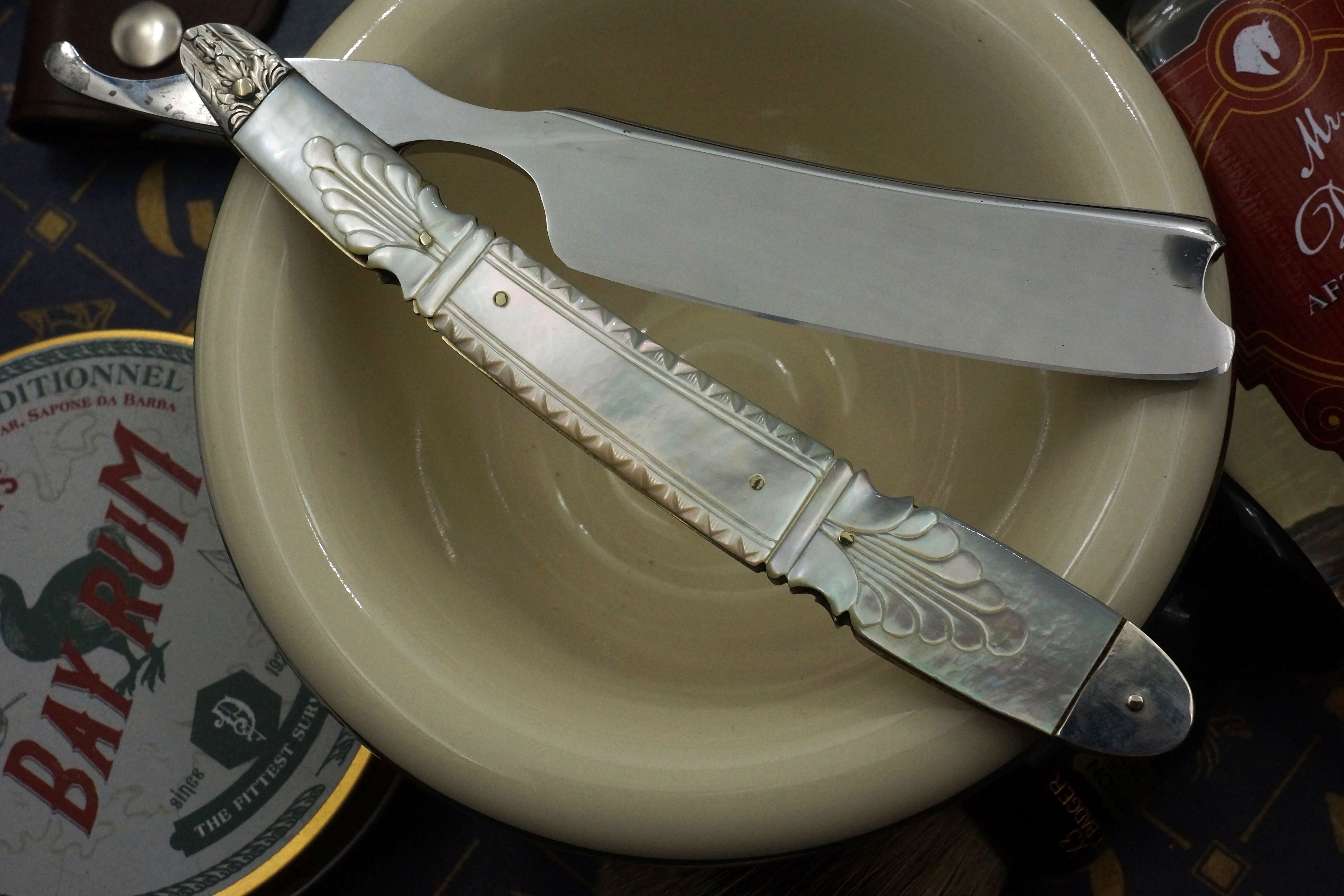 Joseph Elliot "Layton & Co." 13/16 - Deep Etch Fully Restored Mother of Pearl Scaled Sheffield Straight Razor - Shave Ready