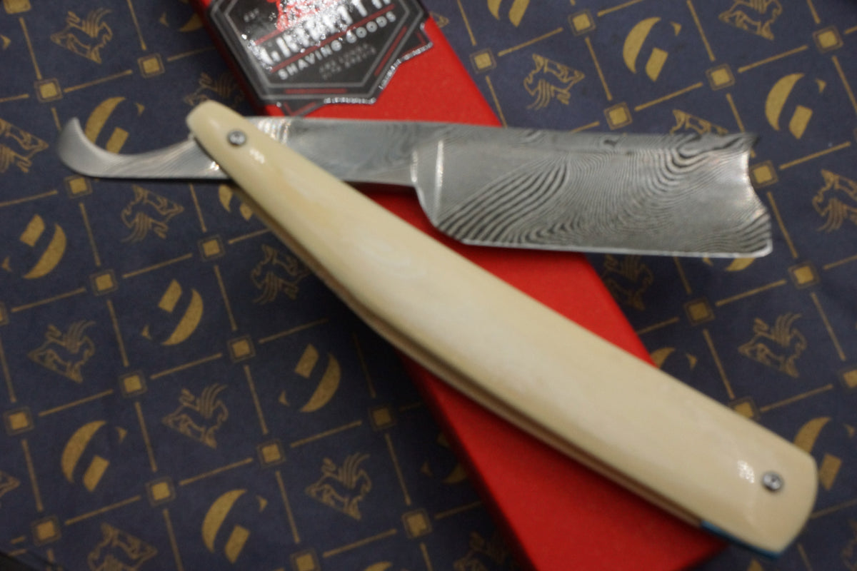 Griffith 19/16 Damascus Quarter Hollow - Mammoth Ivory Scales Artisan Straight Razor