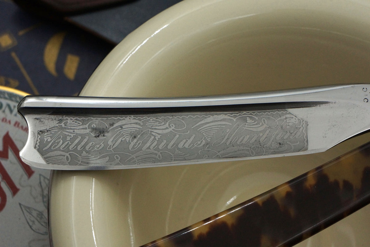 Joseph Elliot - Rare Private Label Etch Tortoiseshell Scaled Early 1800s - 6/8 Restored Sheffield Straight Razor - Shave Ready
