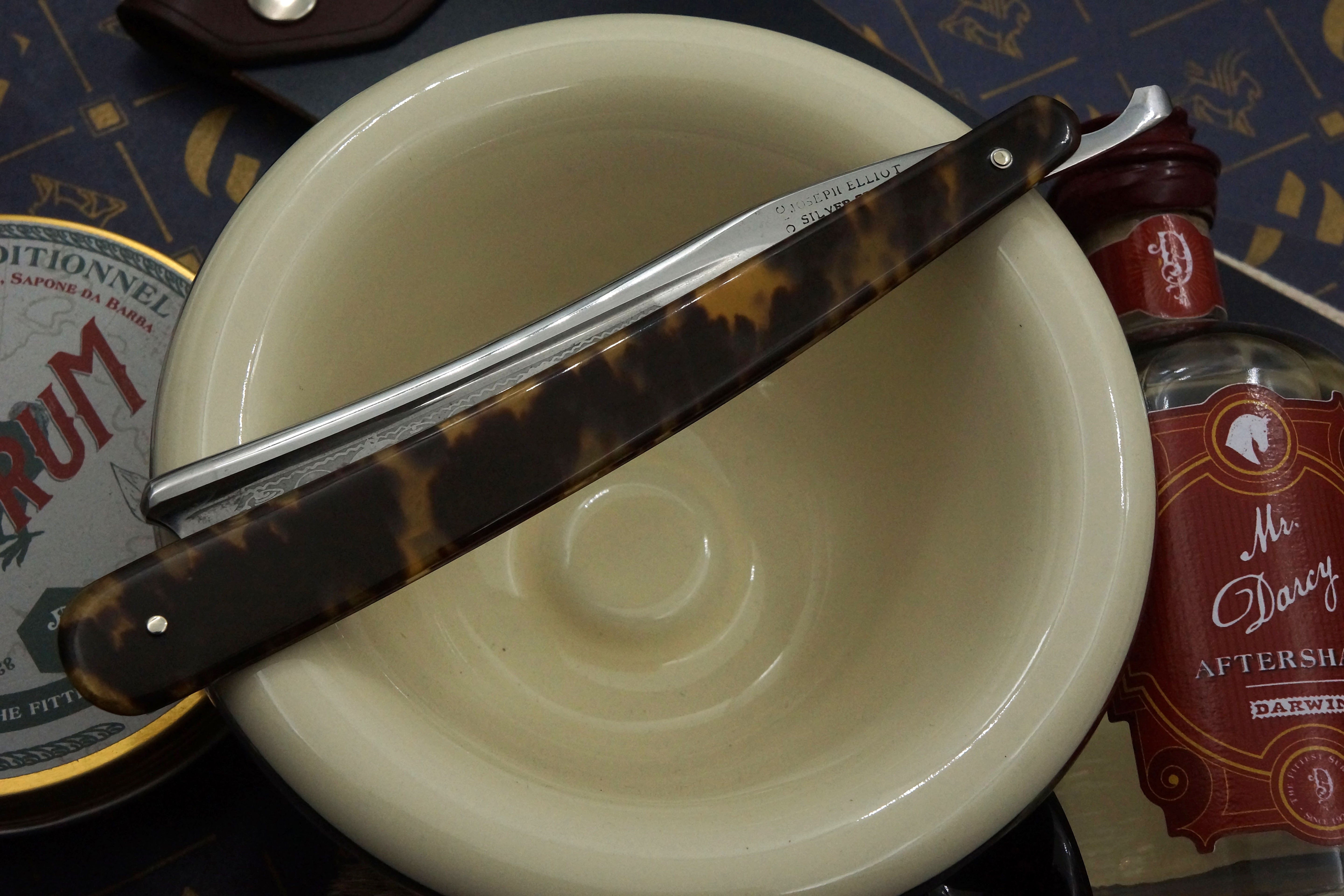 Joseph Elliot - Rare Private Label Etch Tortoiseshell Scaled Early 1800s - 6/8 Restored Sheffield Straight Razor - Shave Ready