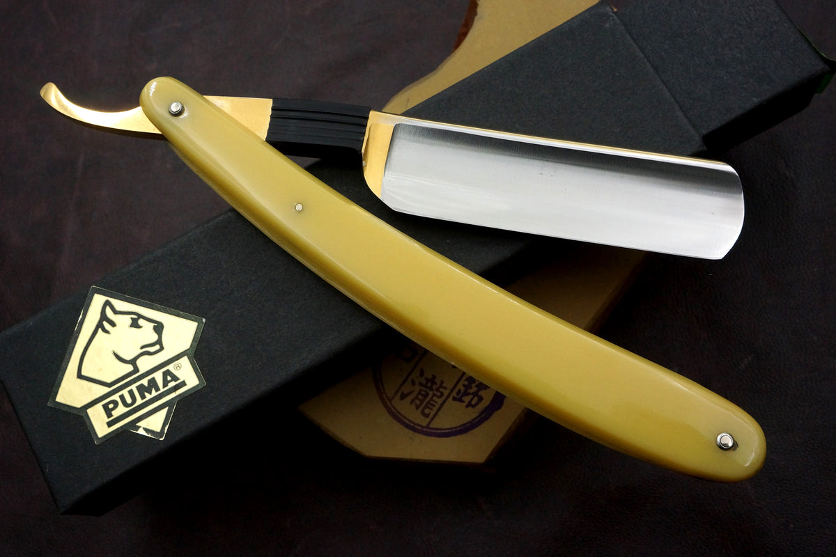 Rasoir droit Solingen Puma Gold 13/16 Full Hollow - Menthe Vintage - Prêt à raser 