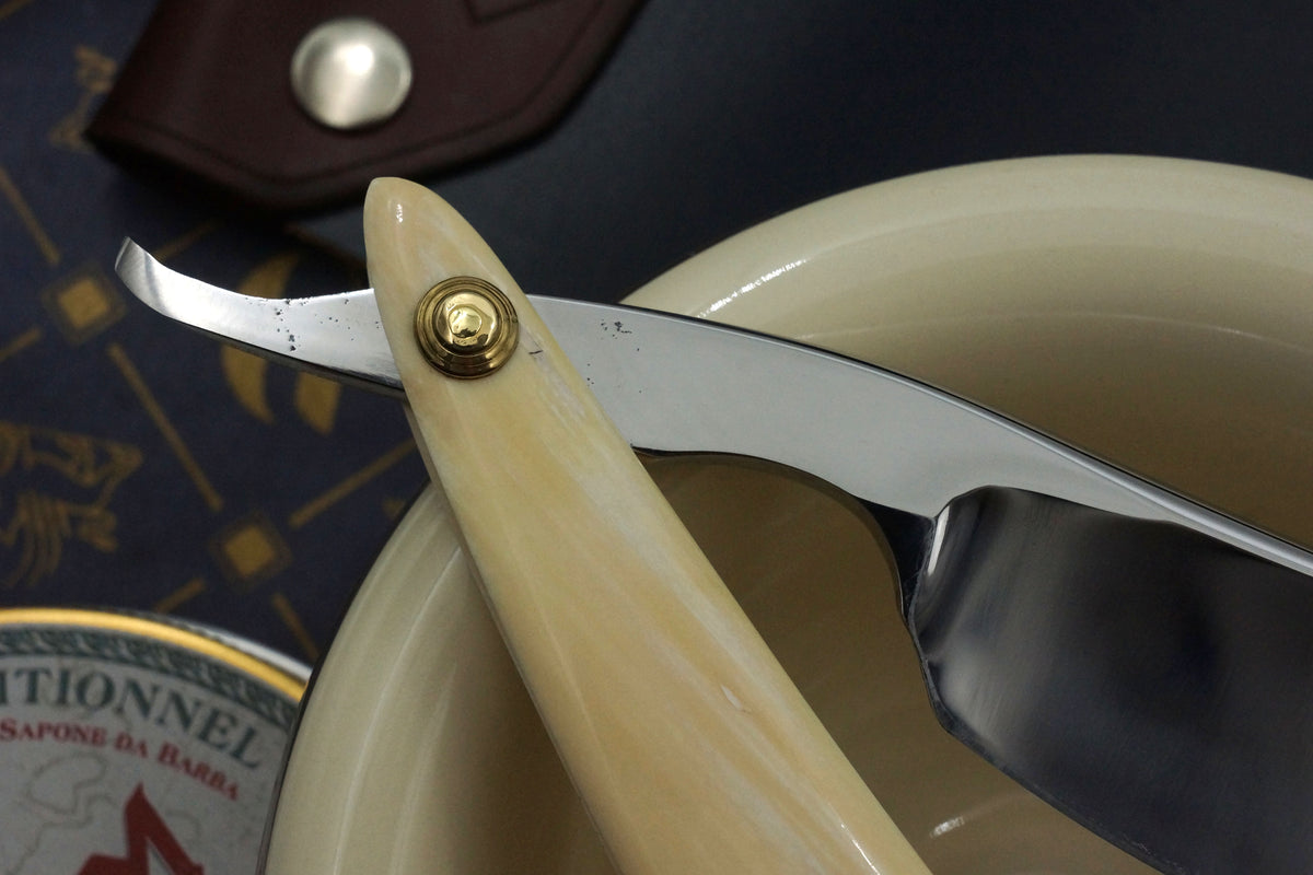 Edward Leon Rare & Large 9/8 Etched Blade with Mamoth Ivory Scales Sheffield Straight Razor - Shave Ready